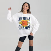 MICHIGAN WOLVERINES 2026 MEN'S NATIONAL BASKETBALL CHAMPIONS PREMIUM DROP SHOULDER FLEECE CREWNECK PULLOVER