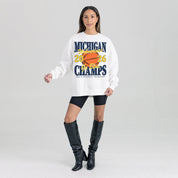 MICHIGAN WOLVERINES 2026 MEN'S NATIONAL BASKETBALL CHAMPIONS PREMIUM DROP SHOULDER FLEECE CREWNECK PULLOVER