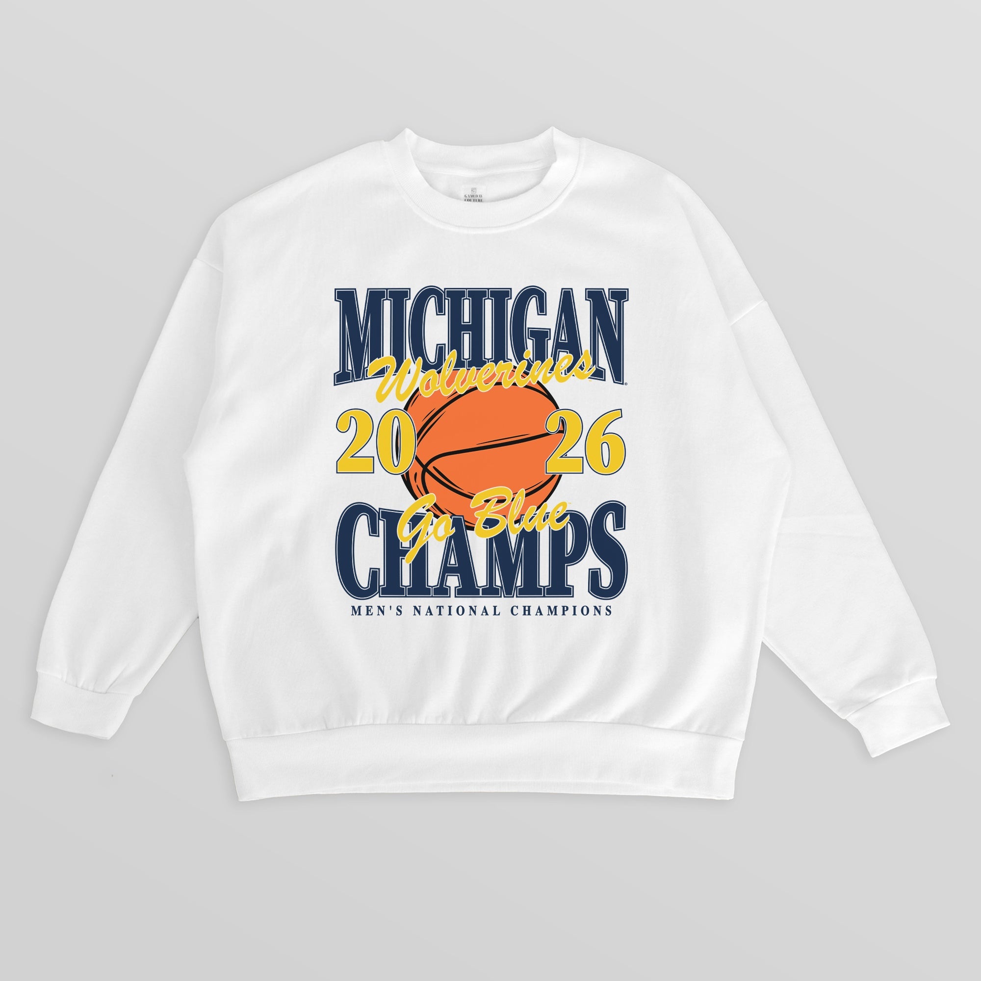 MICHIGAN WOLVERINES 2026 MEN'S NATIONAL BASKETBALL CHAMPIONS PREMIUM DROP SHOULDER FLEECE CREWNECK PULLOVER