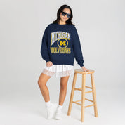 MICHIGAN WOLVERINES MAIN CHARACTER PREMIUM FLEECE DROP SHOULDER CREWNECK PULLOVER