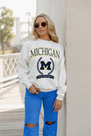 MICHIGAN WOLVERINES Having A Ball Fleece Crew Pullover By Madi Prewett Troutt