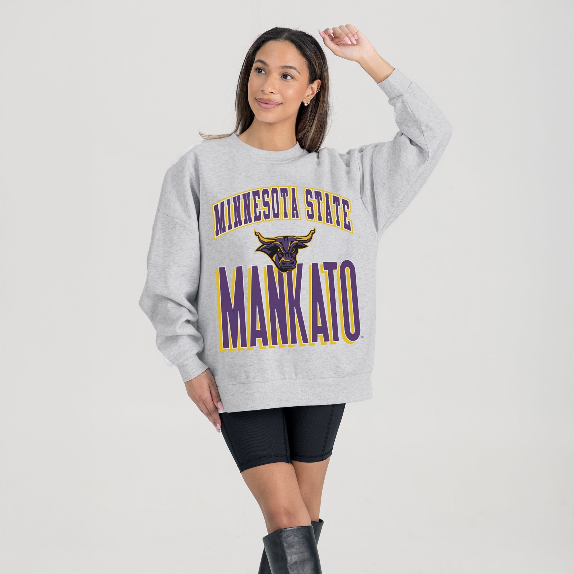 MINNESOTA STATE MANKATO MAVERICKS FIERCE FOCUS PREMIUM FLEECE DROP SHOULDER CREWNECK PULLOVER