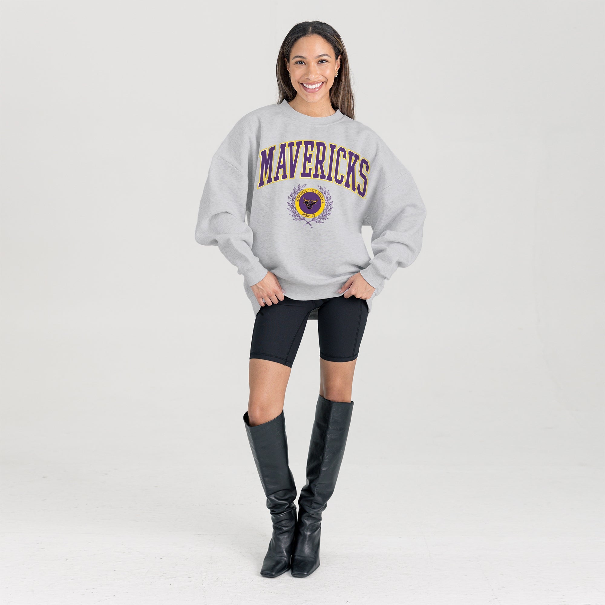 MINNESOTA STATE MANKATO MAVERICKS TRADITION REFINED PREMIUM FLEECE CREWNECK PULLOVER