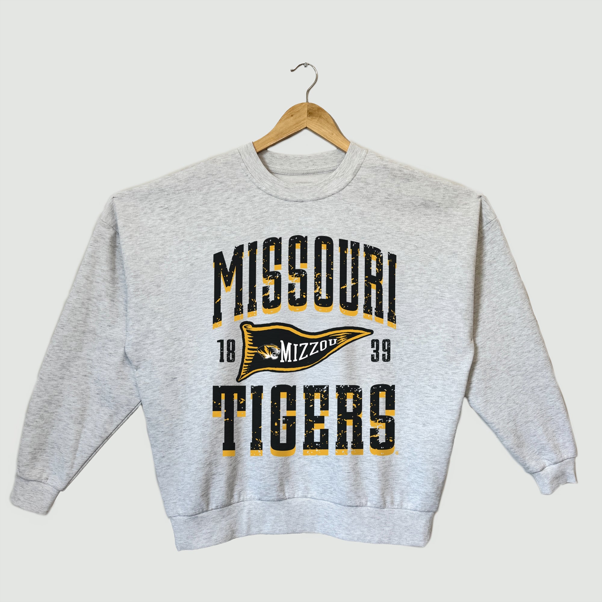 MISSOURI TIGERS PENNANT PRIDE PREMIUM FLEECE DROP SHOULDER CREWNECK PULLOVER