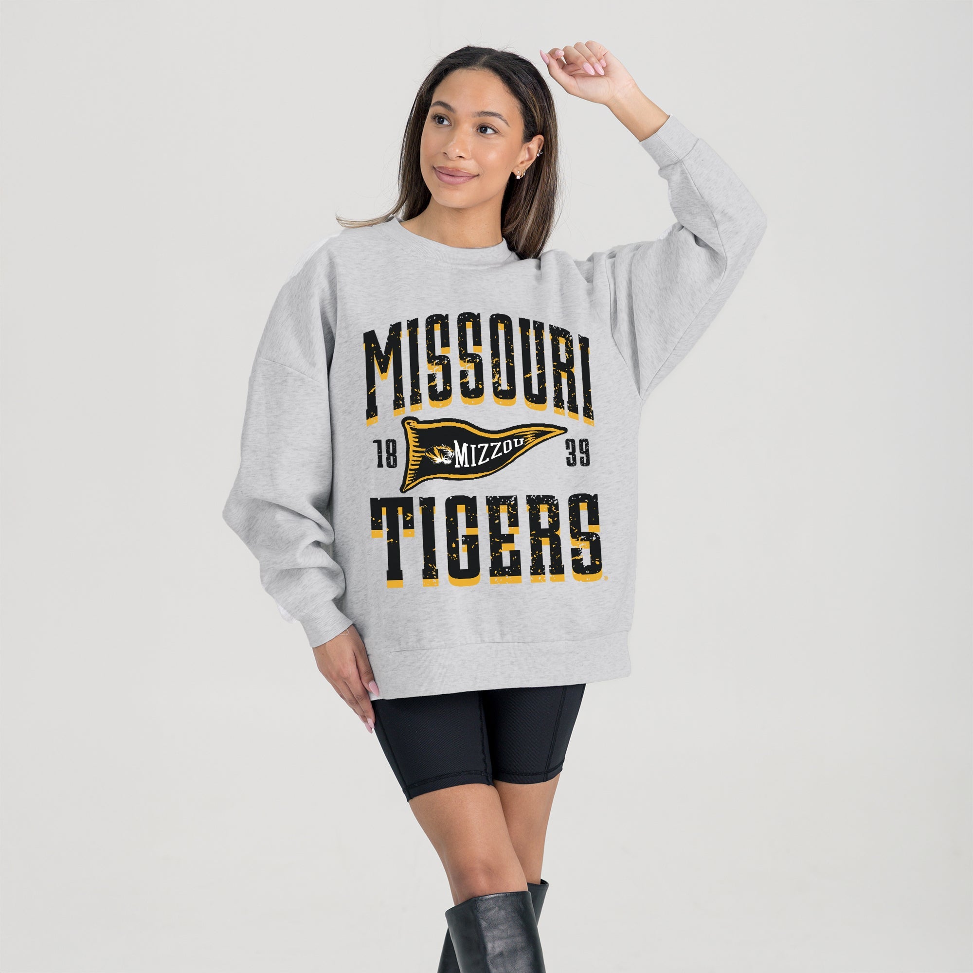 MISSOURI TIGERS PENNANT PRIDE PREMIUM FLEECE DROP SHOULDER CREWNECK PULLOVER