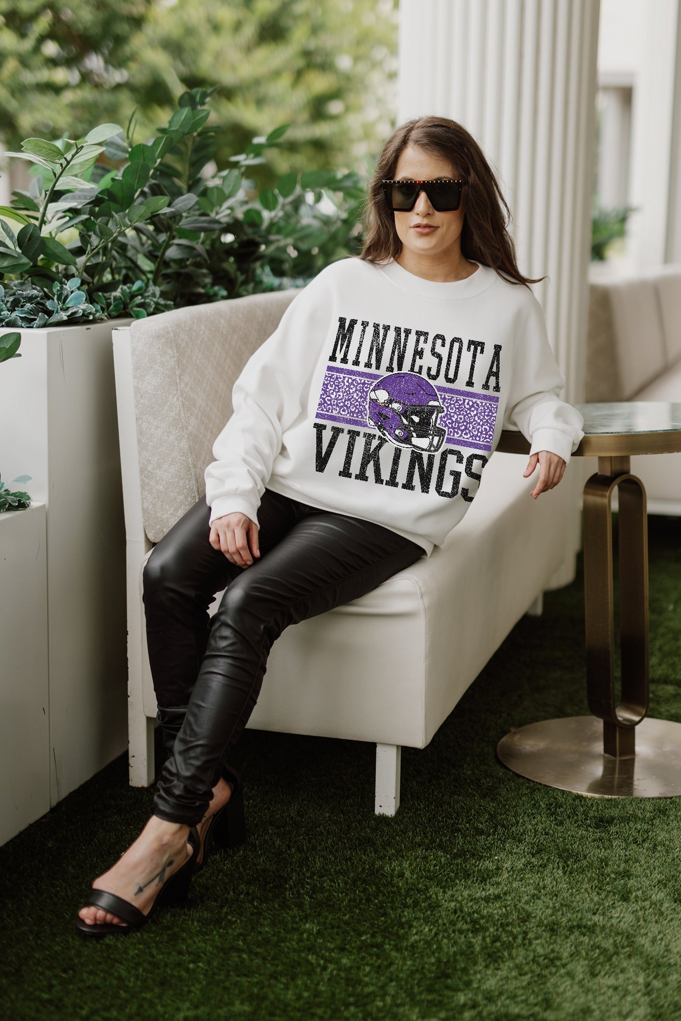 MINNESOTA VIKINGS FAIR CATCH PREMIUM FLEECE DROP SHOULDER CREWNECK PULLOVER