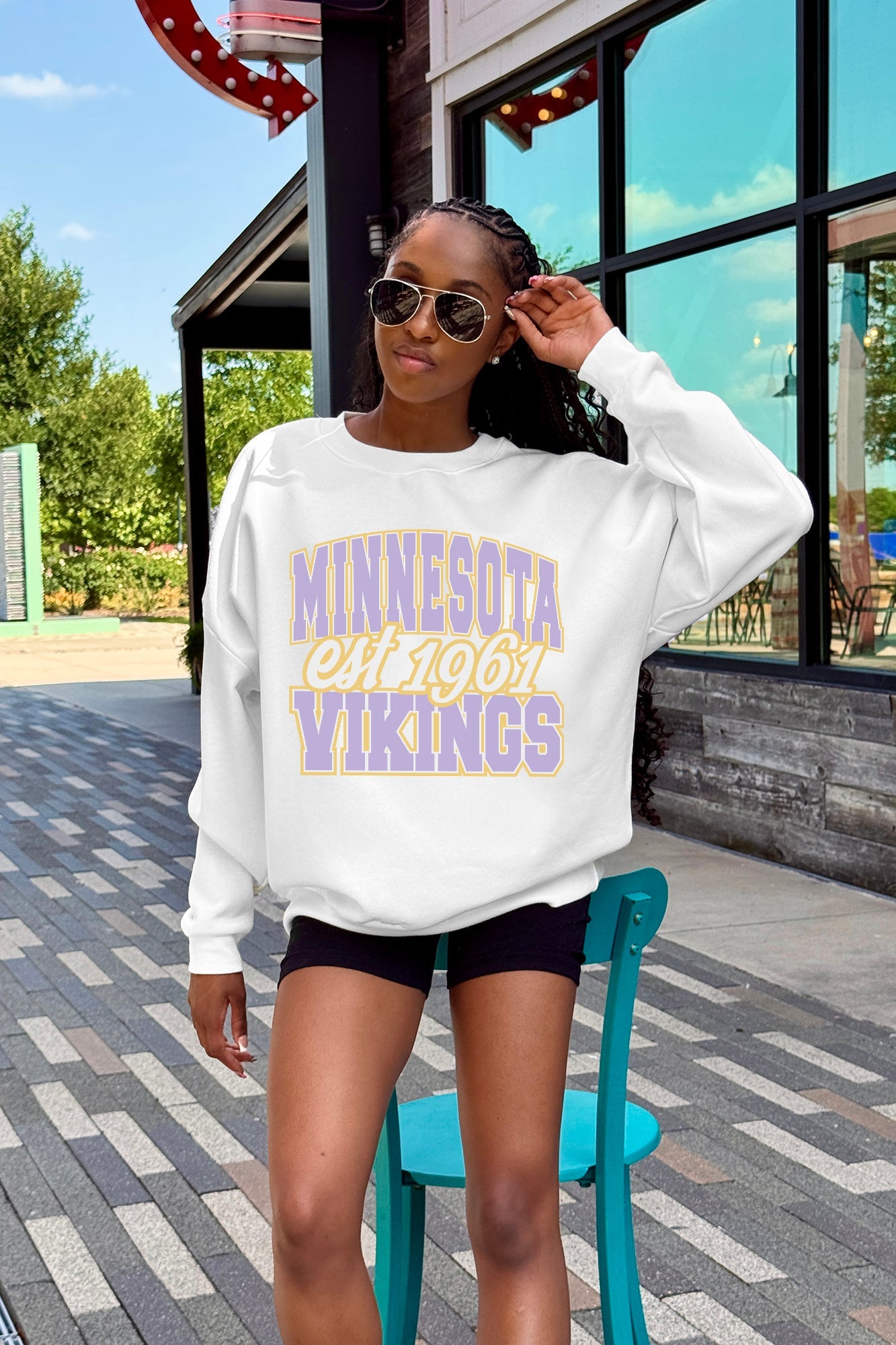 MINNESOTA VIKINGS FADED FORMATION PREMIUM FLEECE CREWNECK PULLOVER