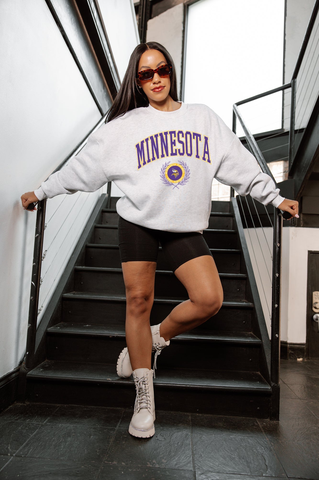 MINNESOTA VIKINGS TRADITION REFINED PREMIUM FLEECE CREWNECK PULLOVER