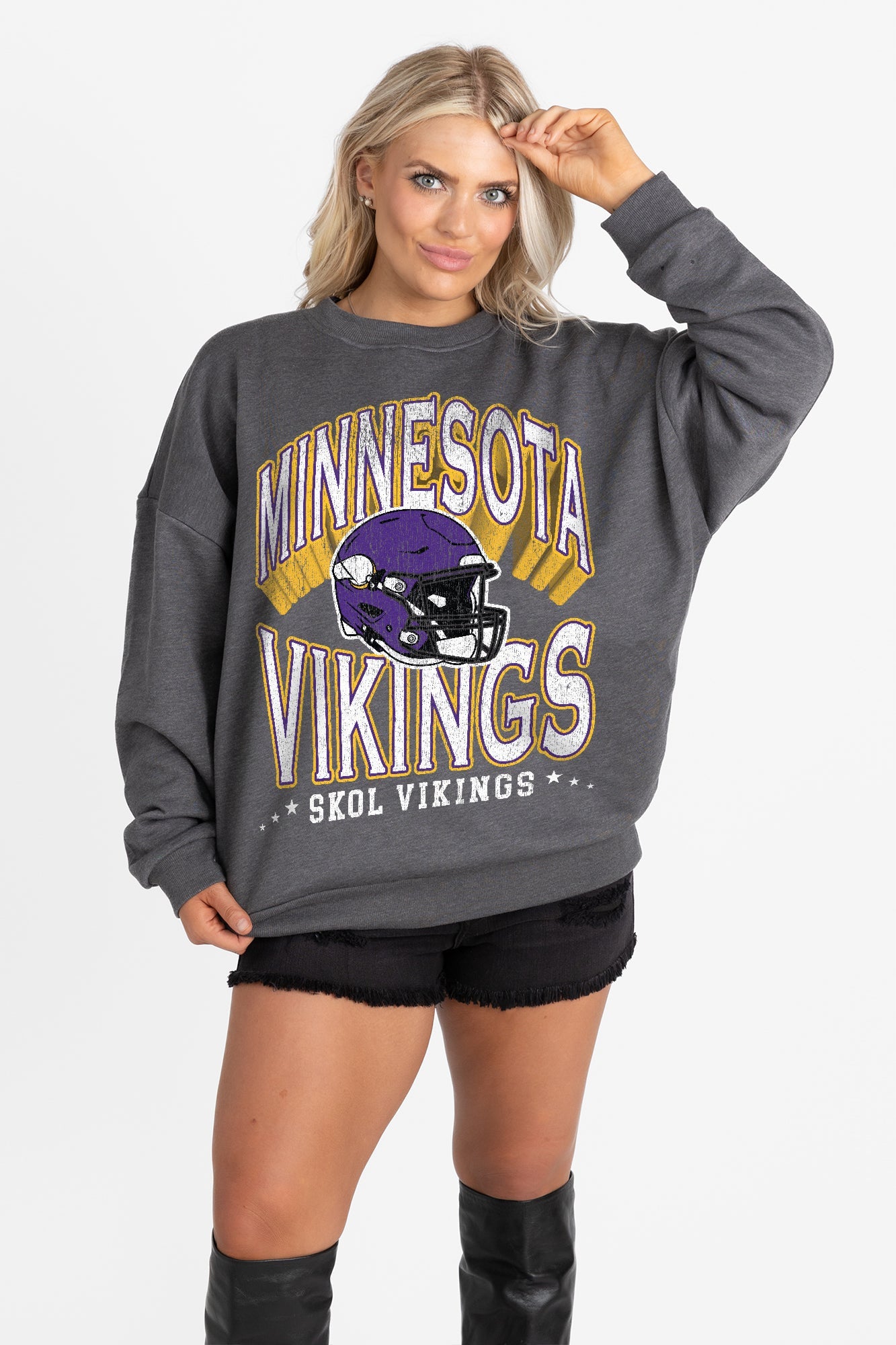 MINNESOTA VIKINGS STAY COOL PREMIUM FLEECE CREWNECK PULLOVER BY RANDI MAHOMES