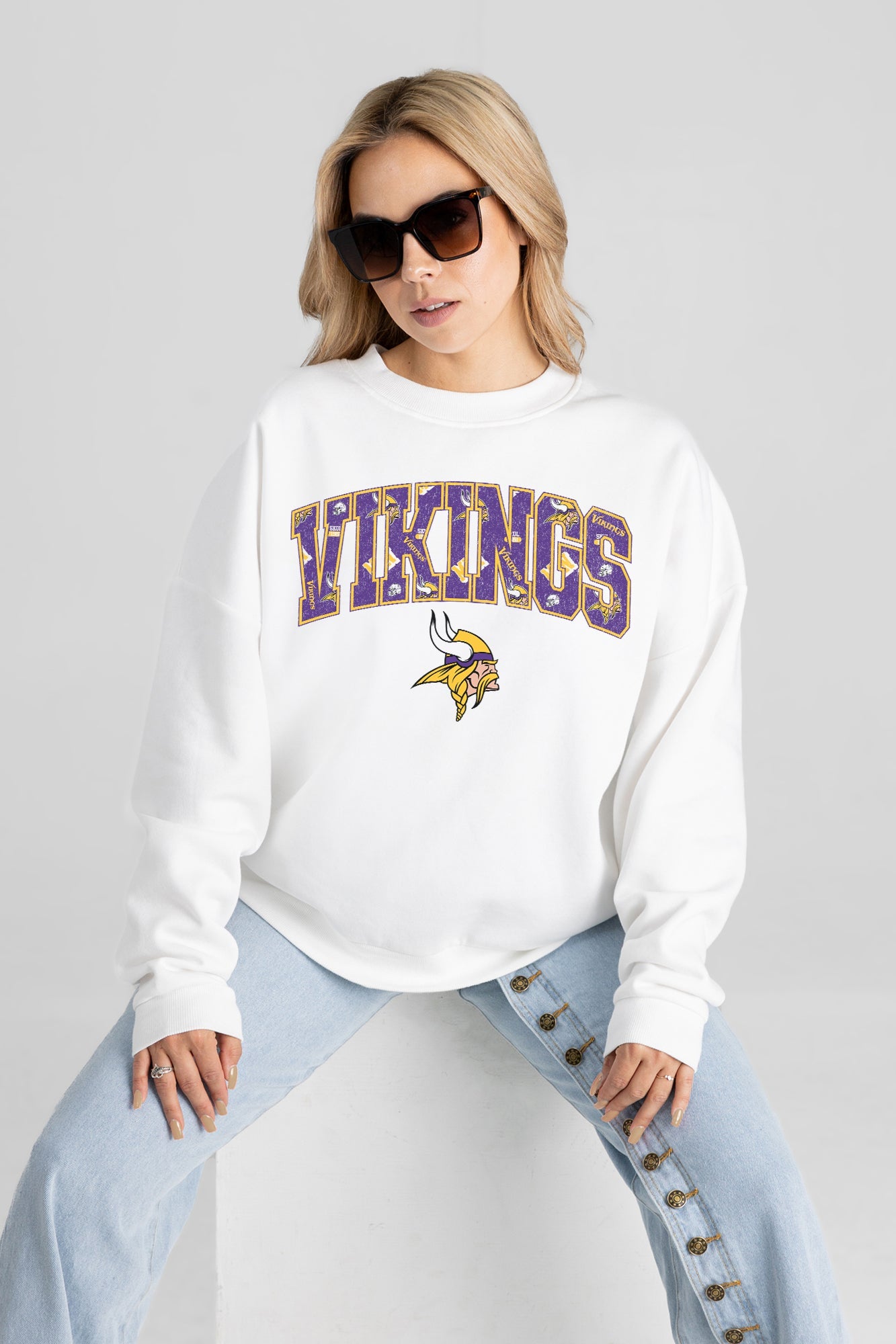 MINNESOTA VIKINGS SWEET PLAY PREMIUM FLEECE DROP SHOULDER CREWNECK PULLOVER