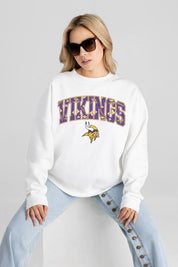 MINNESOTA VIKINGS SWEET PLAY PREMIUM FLEECE DROP SHOULDER CREWNECK PULLOVER