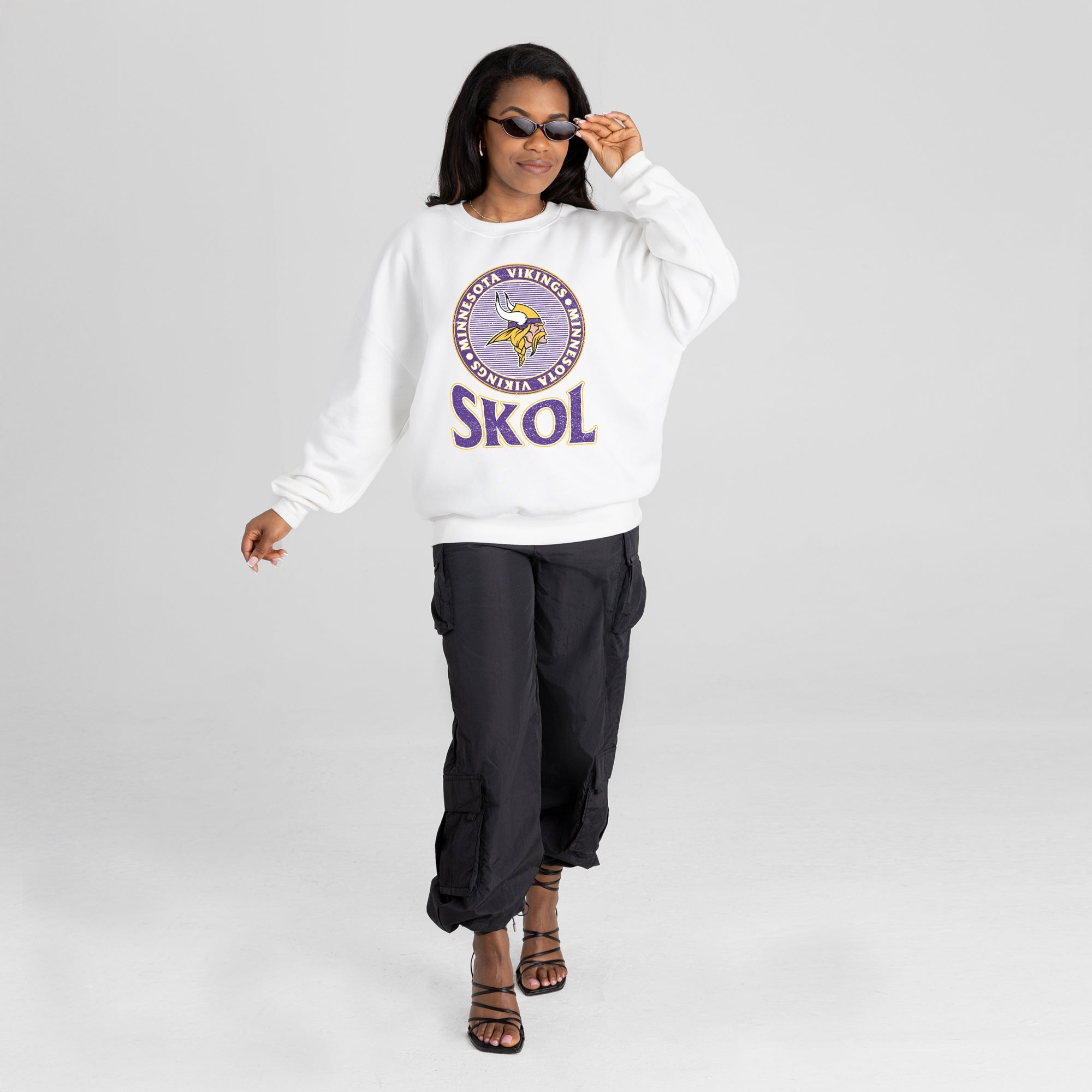 MINNESOTA VIKINGS ENDZONE PREMIUM FLEECE DROP SHOULDER CREWNECK PULLOVER