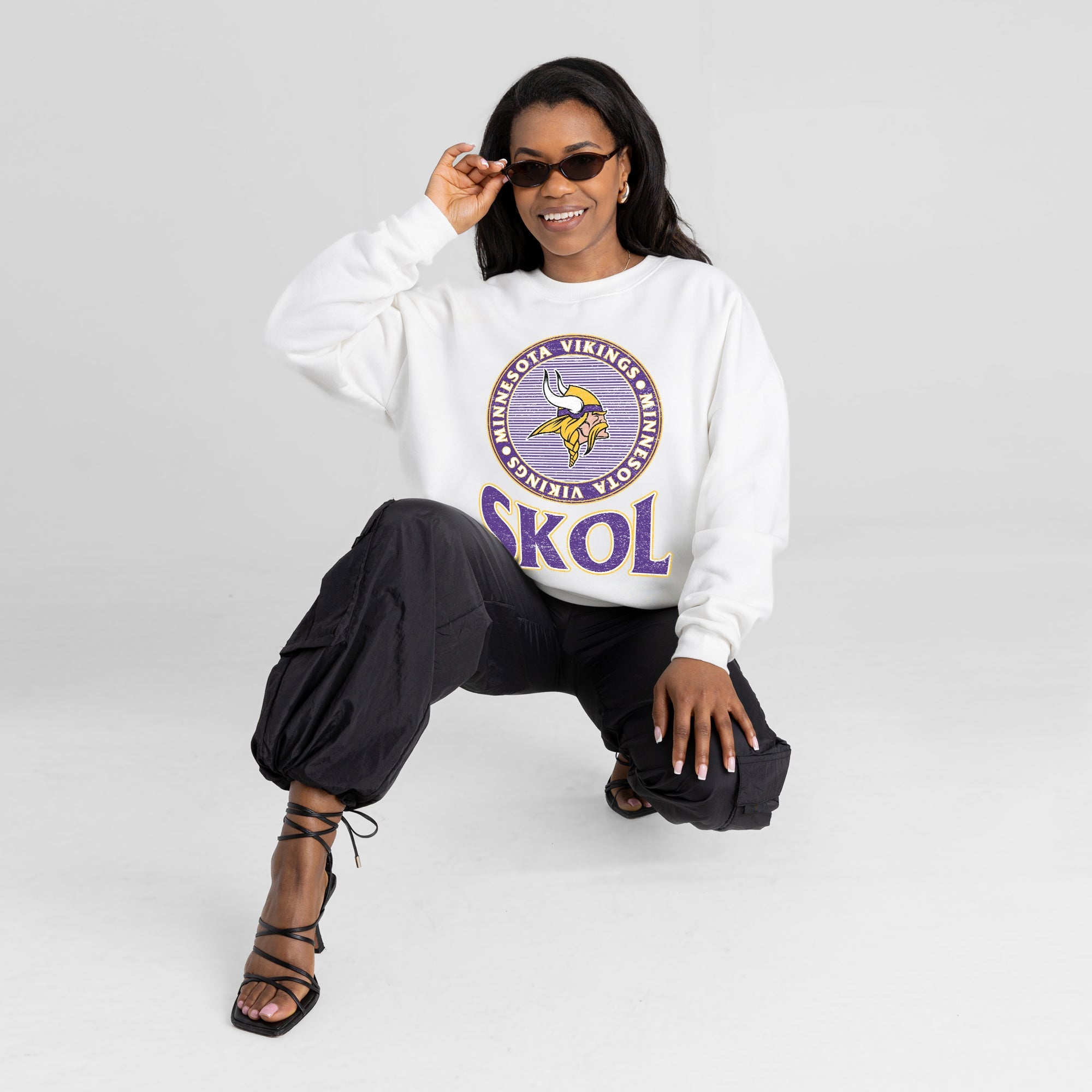 MINNESOTA VIKINGS ENDZONE PREMIUM FLEECE DROP SHOULDER CREWNECK PULLOVER