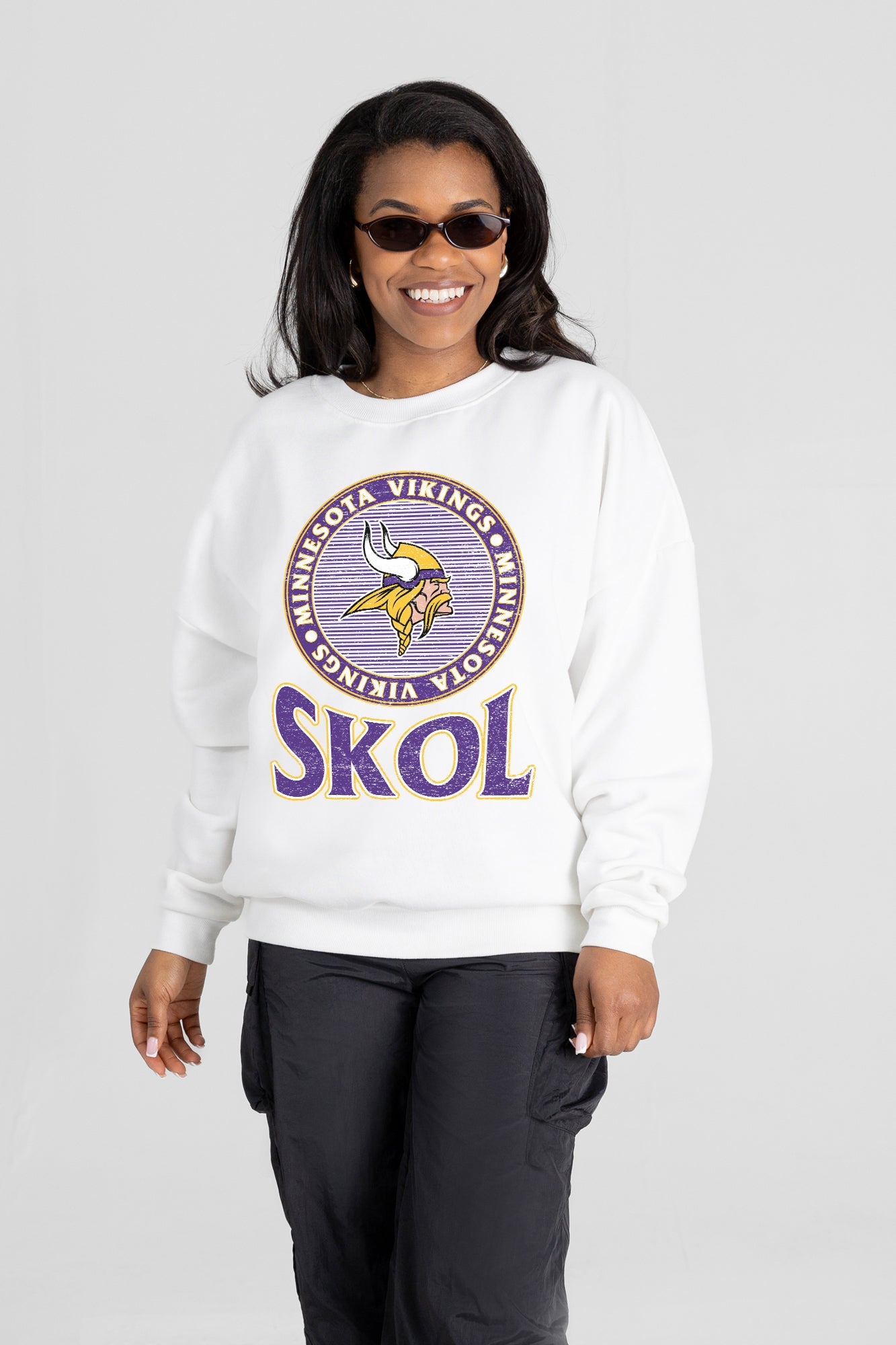 MINNESOTA VIKINGS ENDZONE PREMIUM FLEECE DROP SHOULDER CREWNECK PULLOVER