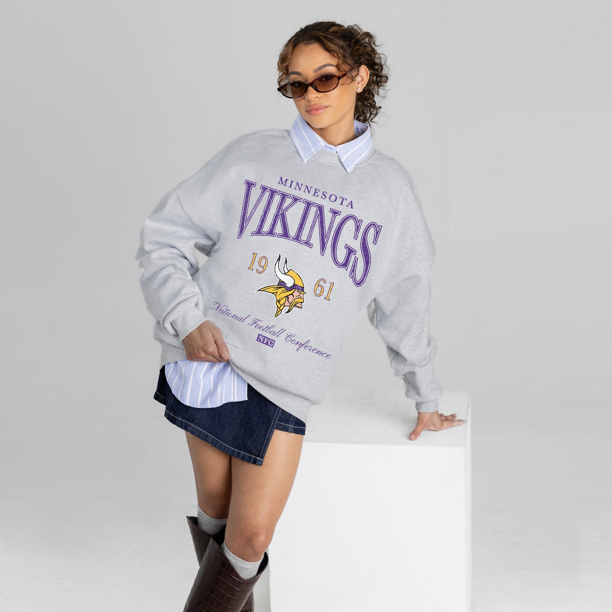MINNESOTA VIKINGS INSTANT CLASSIC PREMIUM FLEECE DROP SHOULDER CREWNECK PULLOVER