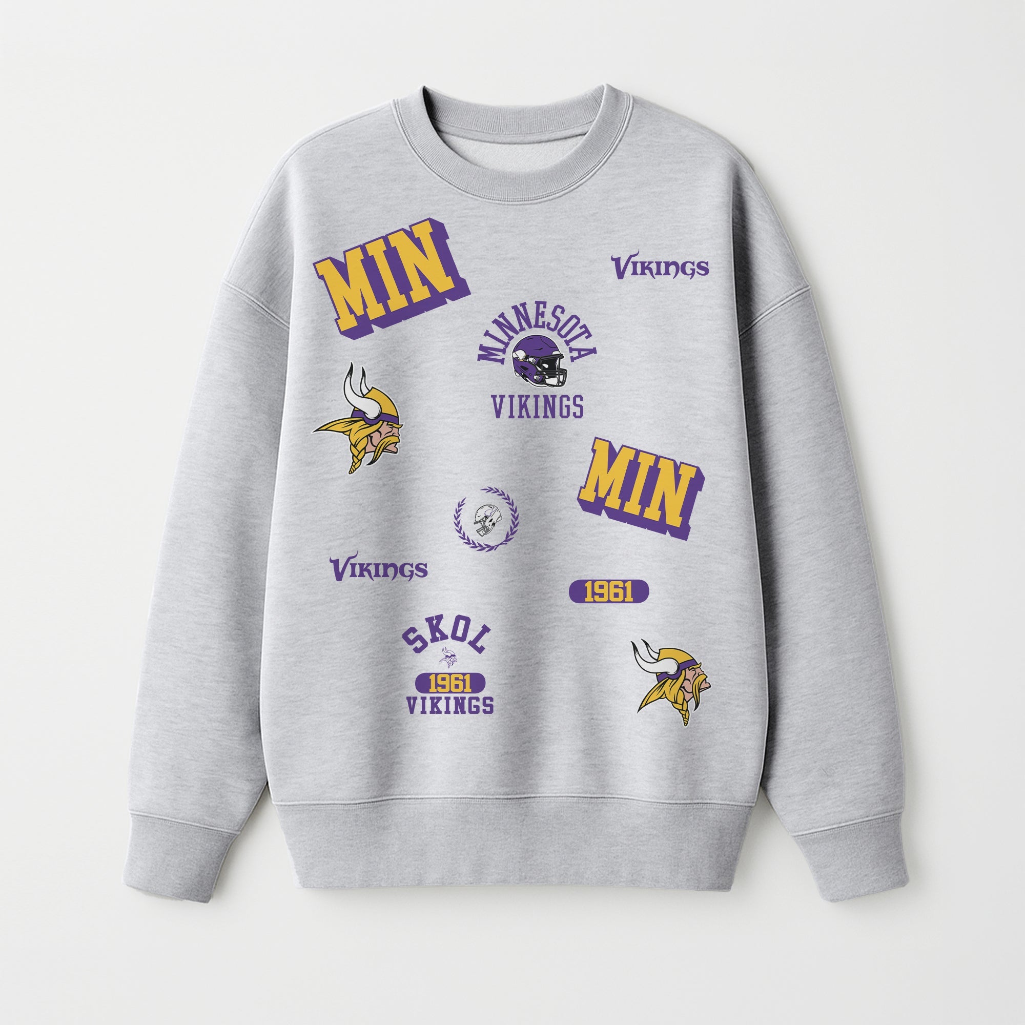 MINNESOTA VIKINGS ALL IN REPEAT PREMIUM FLEECE DROP SHOULDER CREWNECK PULLOVER