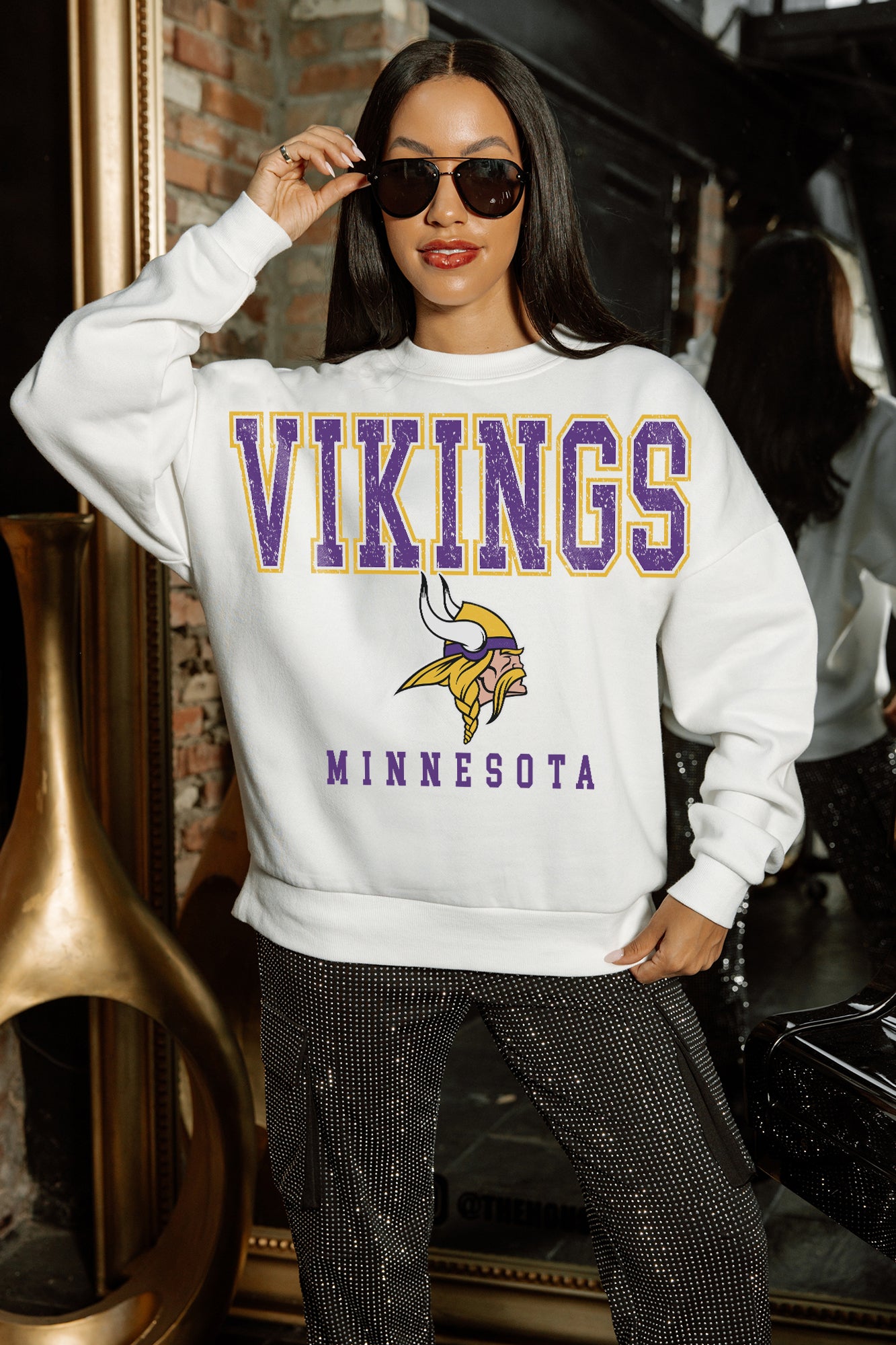 MINNESOTA VIKINGS Sunday Drives Fleece Crewneck Pullover
