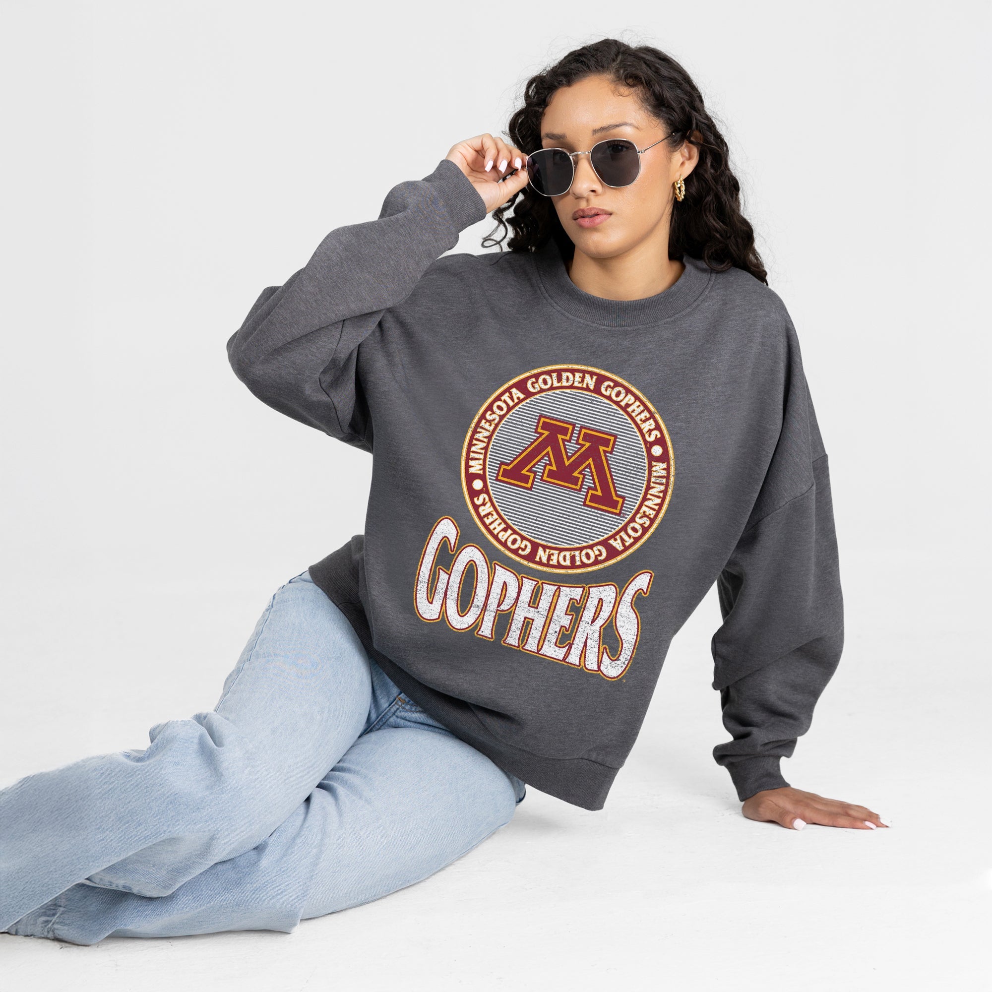 MINNESOTA GOLDEN GOPHERS SATURDAY SEAL PREMIUM FLEECE DROP SHOULDER CREWNECK PULLOVER