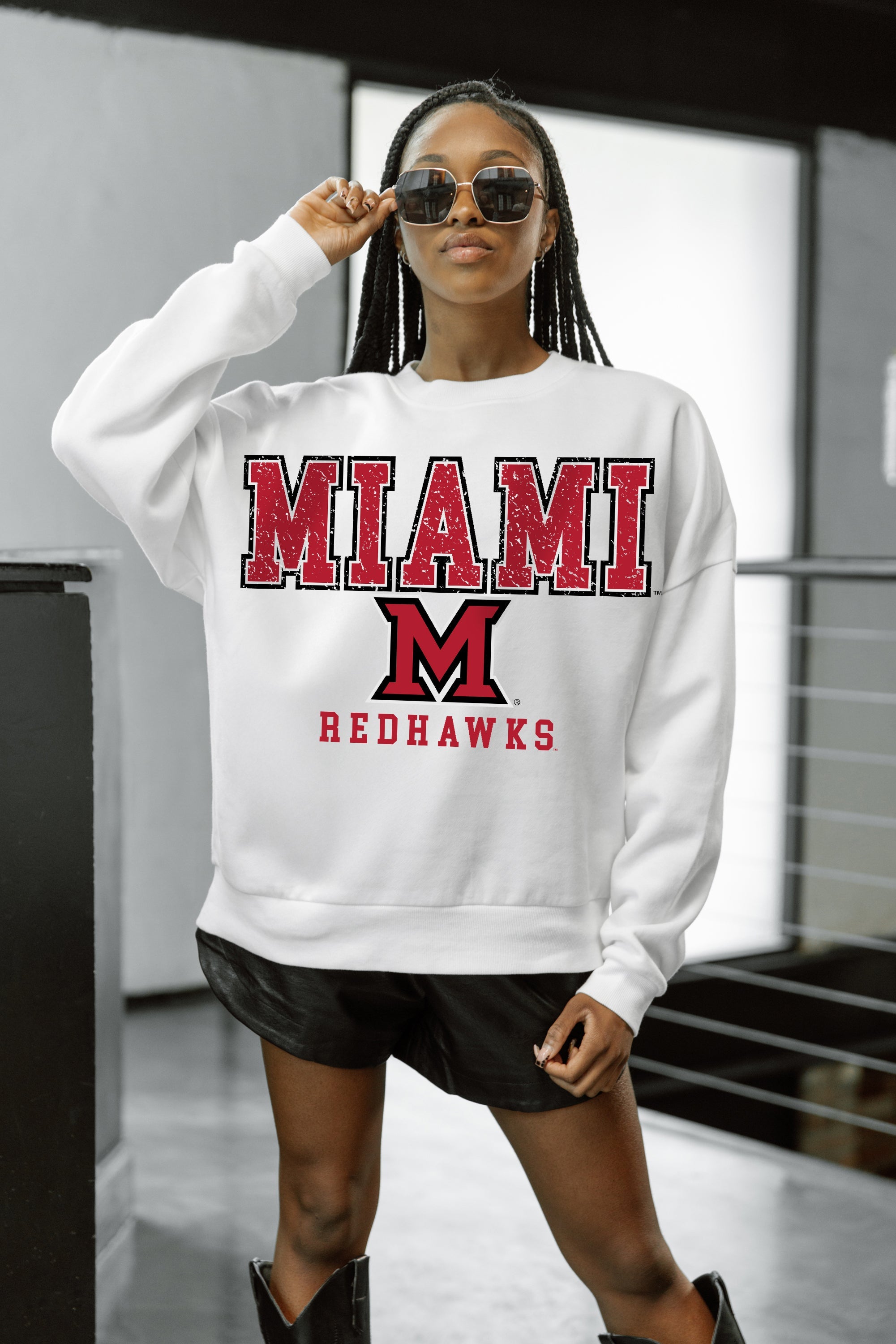 MIAMI OF OHIO REDHAWKS FREESTYLE PREMIUM FLEECE CREWNECK PULLOVER