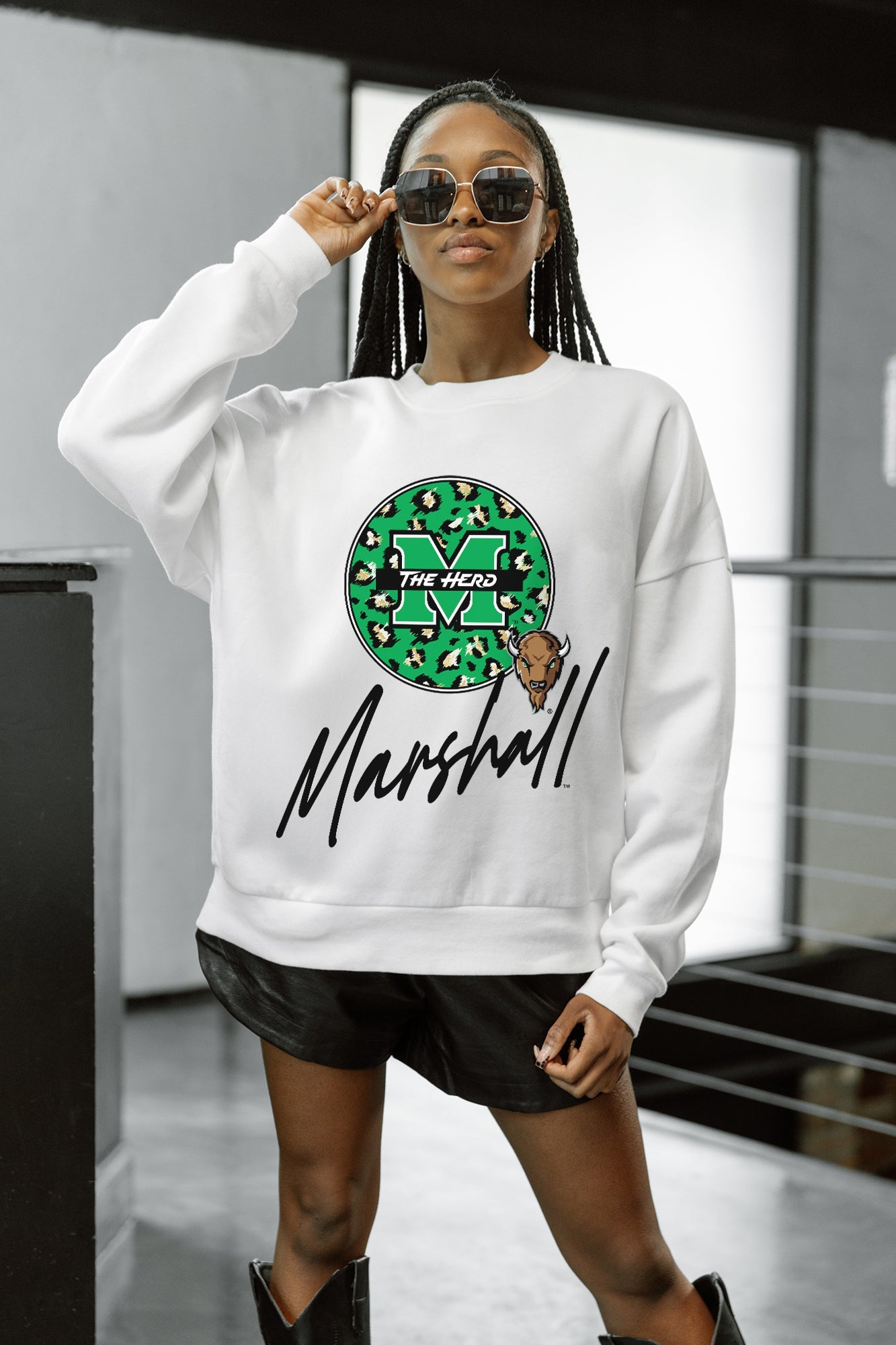 MARSHALL THUNDERING HERD WILD BREAKTHROUGH PREMIUM FLEECE CREWNECK PULLOVER