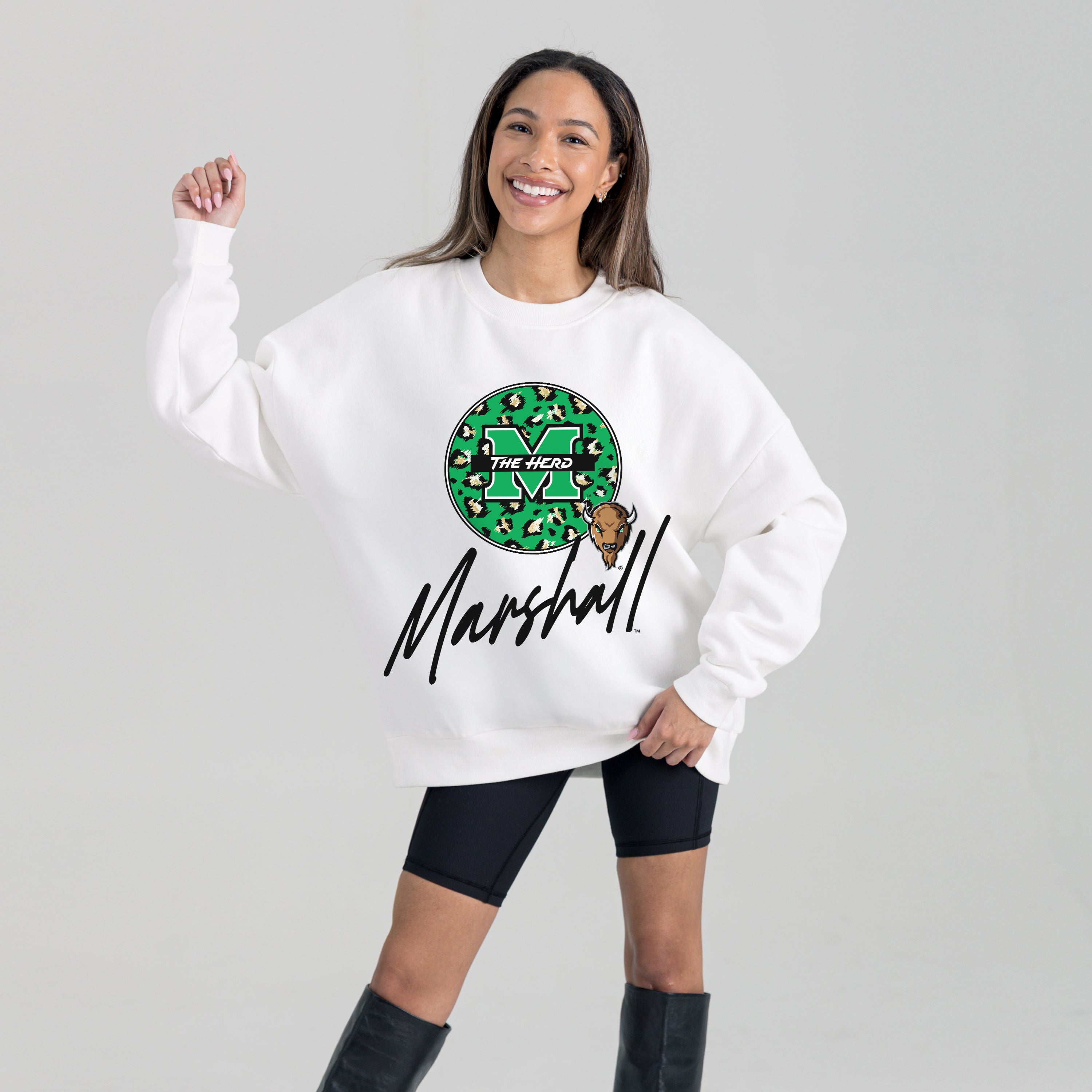 MARSHALL THUNDERING HERD WILD BREAKTHROUGH PREMIUM FLEECE CREWNECK PULLOVER