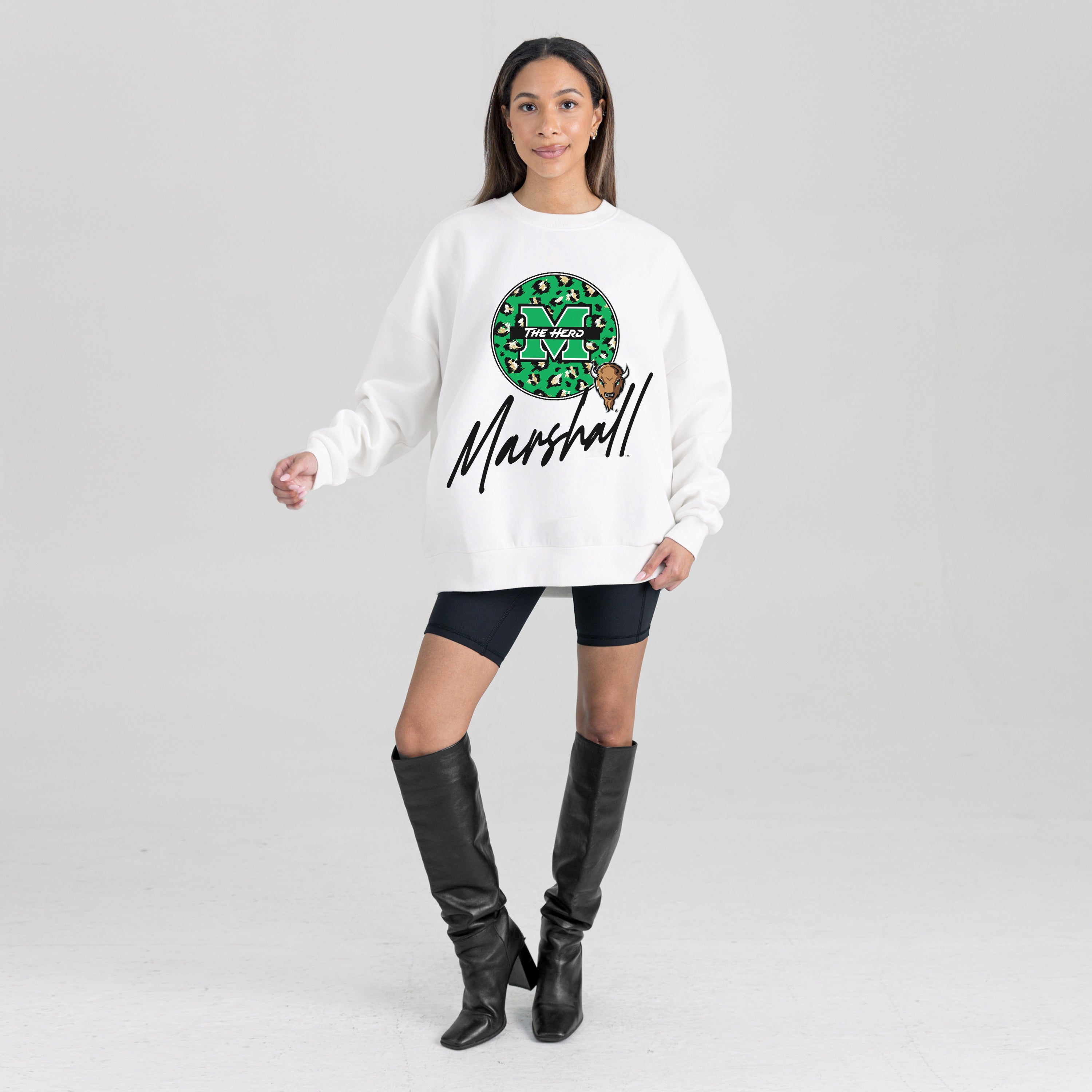 MARSHALL THUNDERING HERD WILD BREAKTHROUGH PREMIUM FLEECE CREWNECK PULLOVER