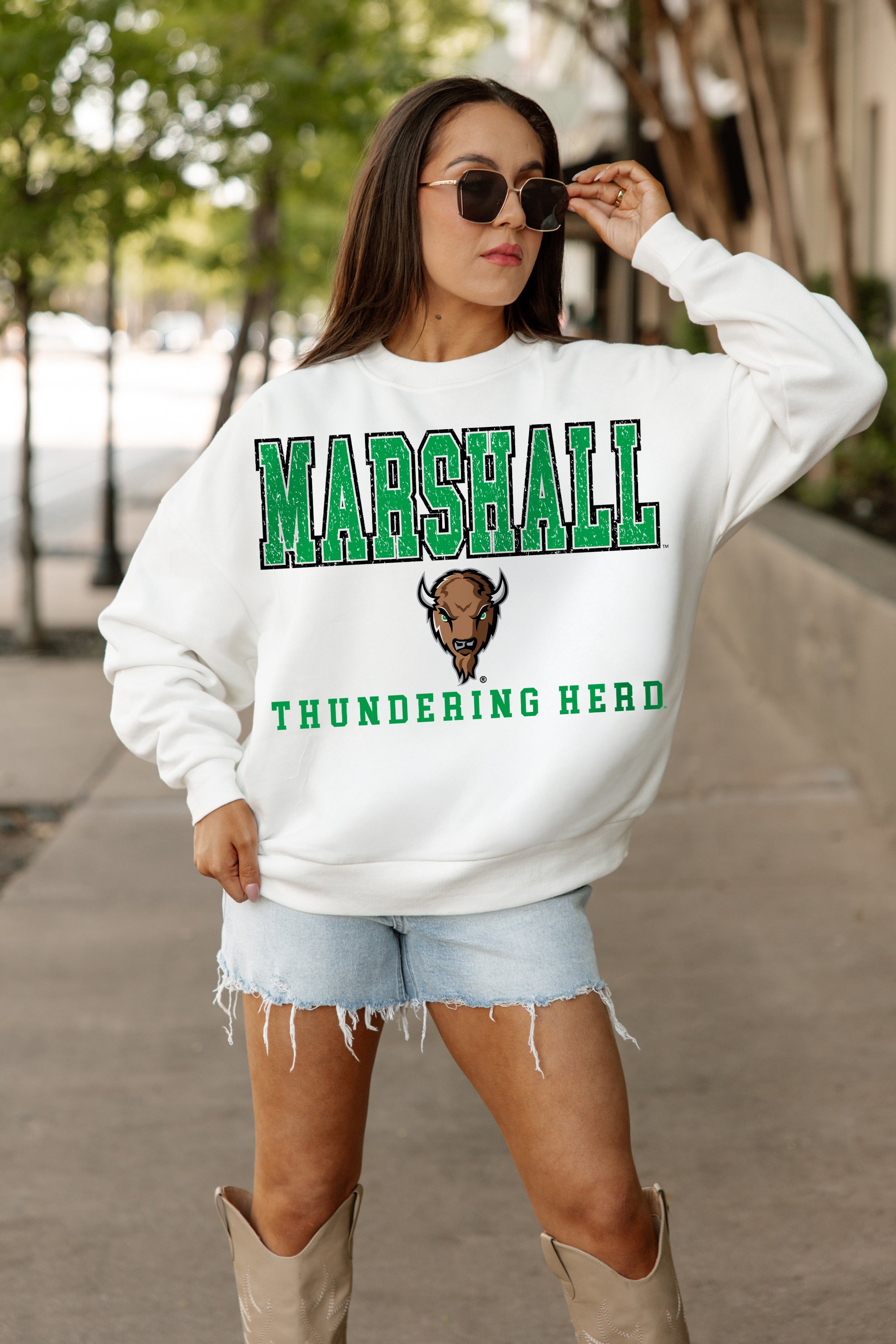 MARSHALL THUNDERING HERD Freestyle Fleece Drop-Shoulder Pullover