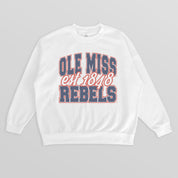 OLE MISS REBELS FADED FORMATION PREMIUM FLEECE DROP SHOULDER CREWNECK PULLOVER