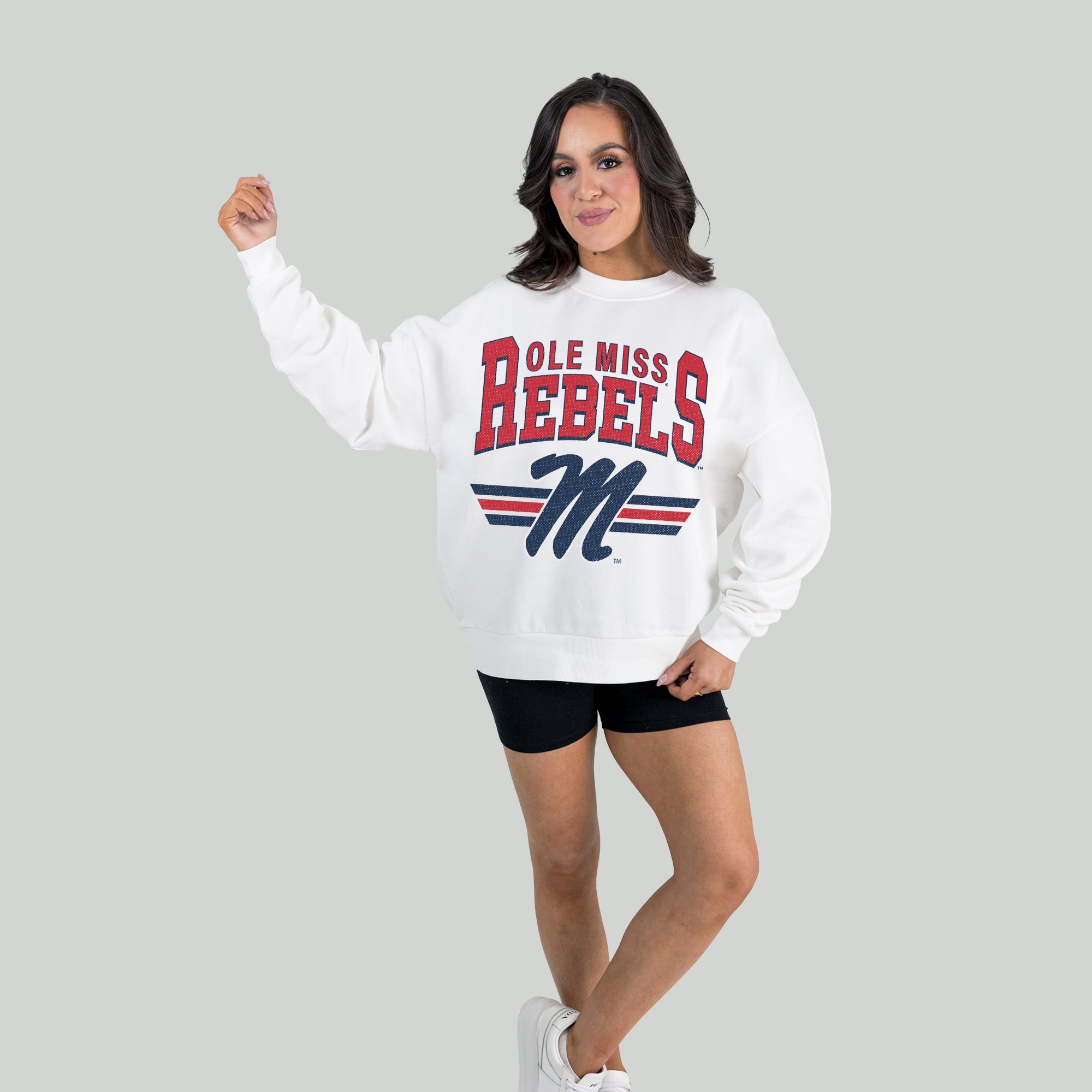 OLE MISS REBELS SWIFT STRIKE PREMIUM FLEECE DROP SHOULDER CREWNECK PULLOVER
