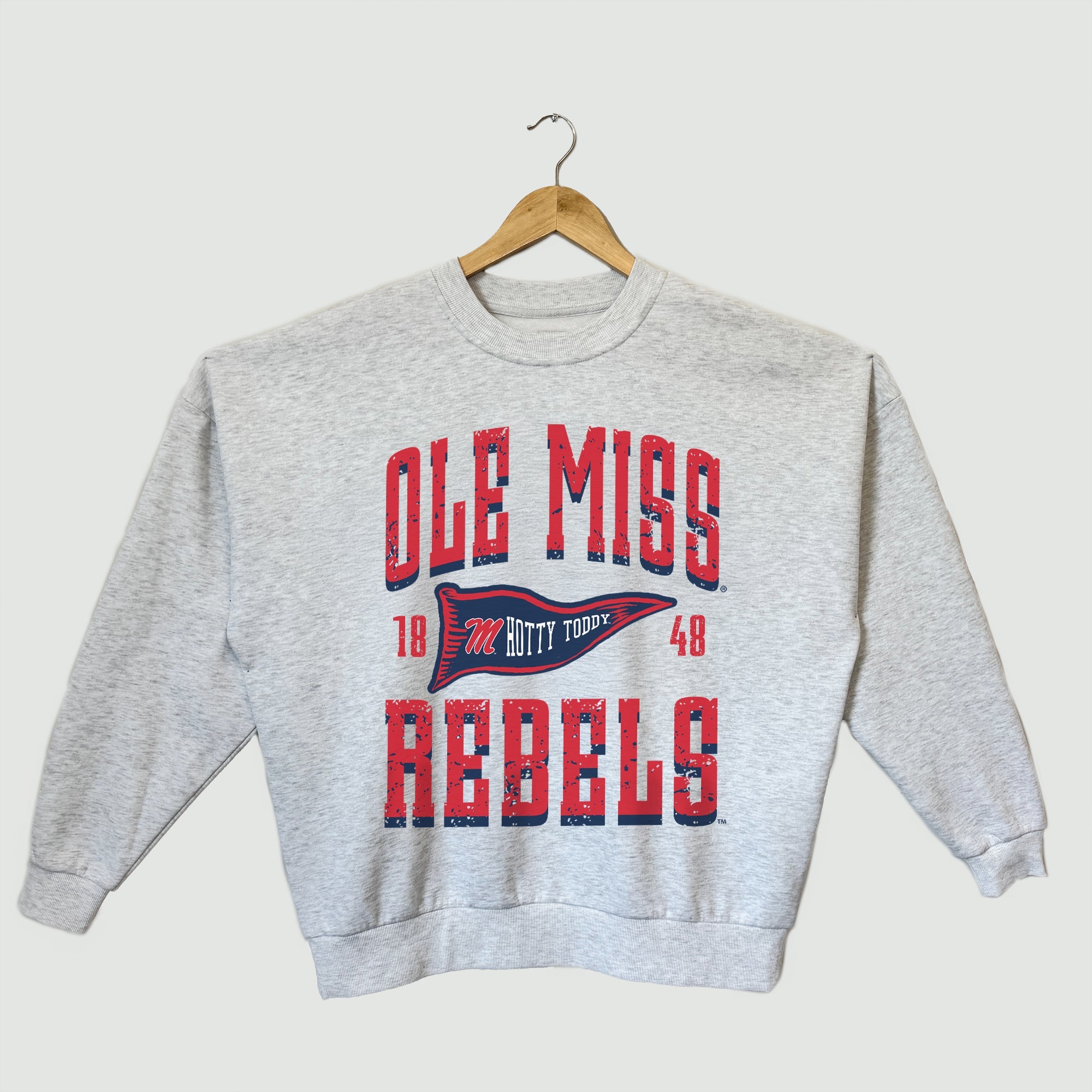 OLE MISS REBELS PENNANT PRIDE PREMIUM FLEECE DROP SHOULDER CREWNECK PULLOVER