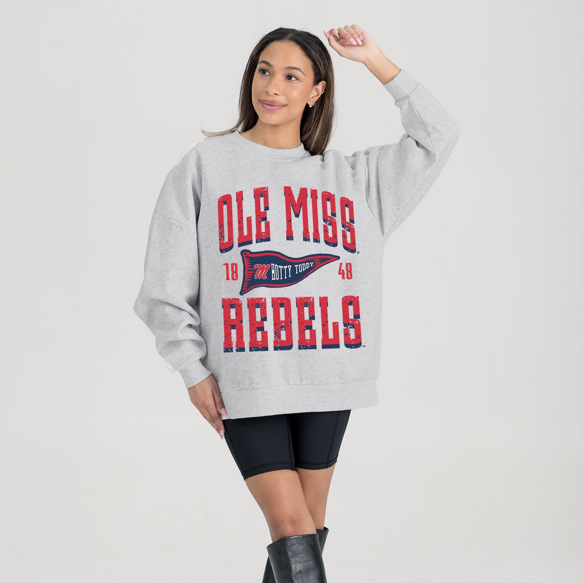 OLE MISS REBELS PENNANT PRIDE PREMIUM FLEECE DROP SHOULDER CREWNECK PULLOVER