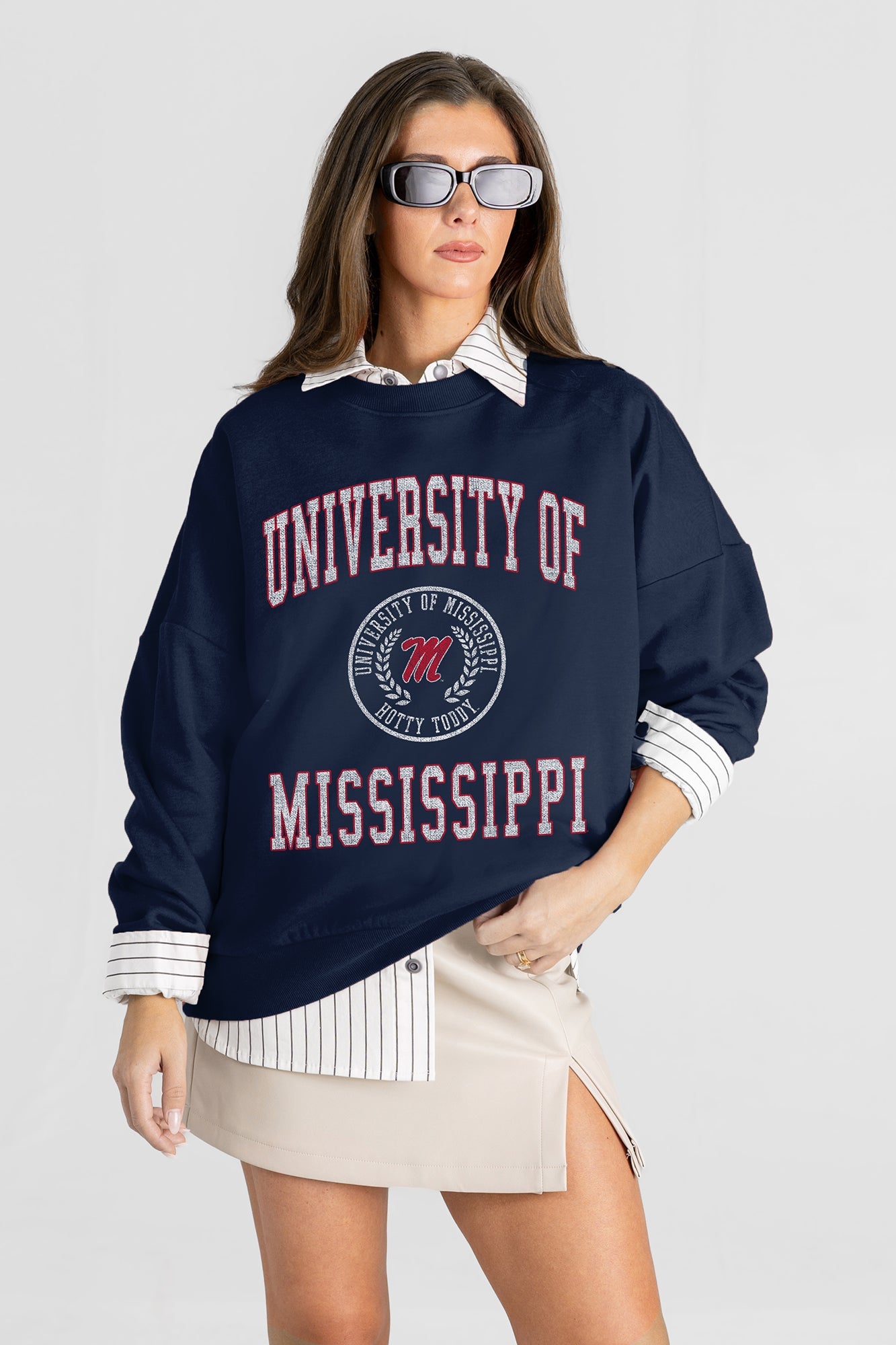 OLE MISS REBELS PRIME PLAY PREMIUM FLEECE DROP SHOULDER CREWNECK PULLOVER