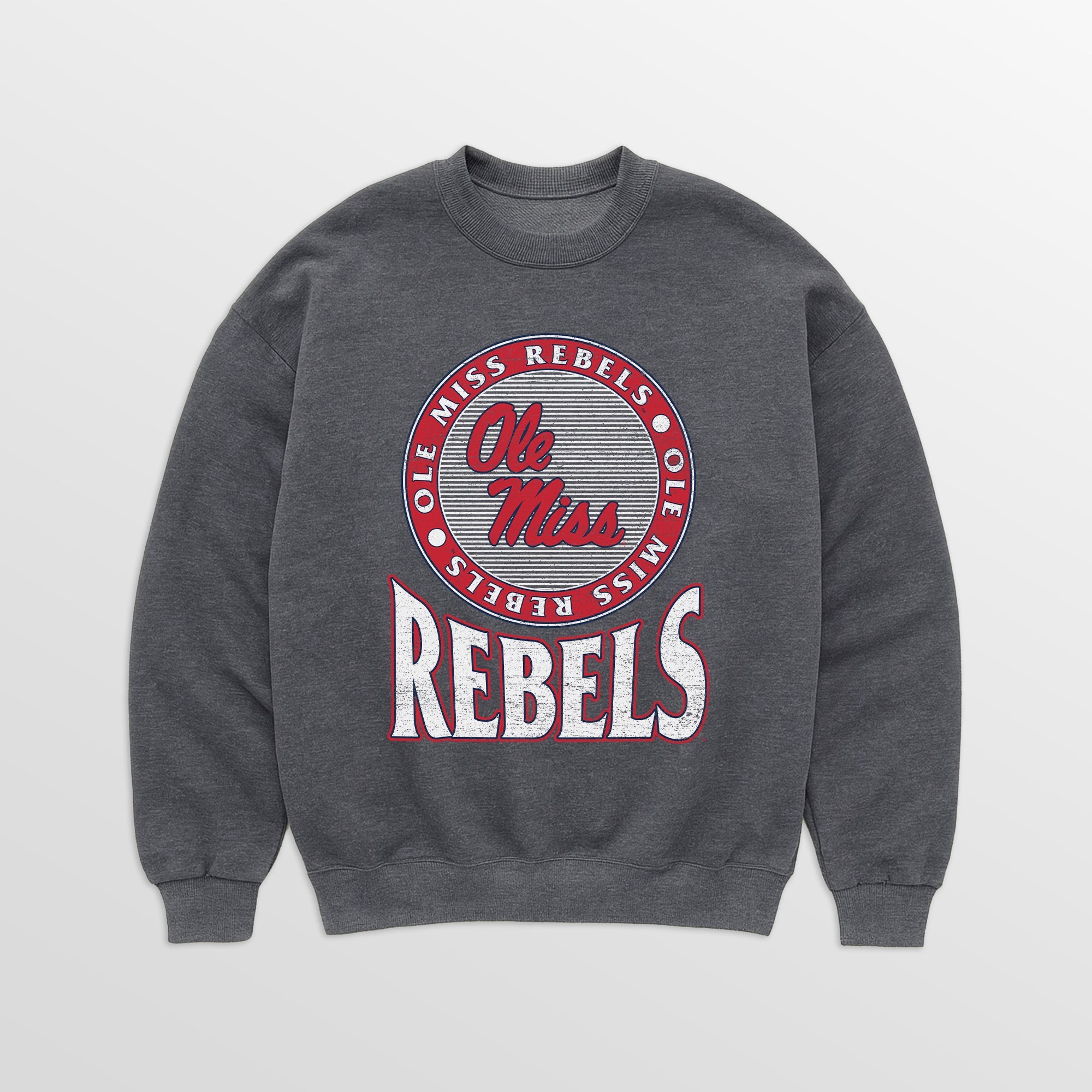OLE MISS REBELS SATURDAY SEAL PREMIUM FLEECE DROP SHOULDER CREWNECK PULLOVER