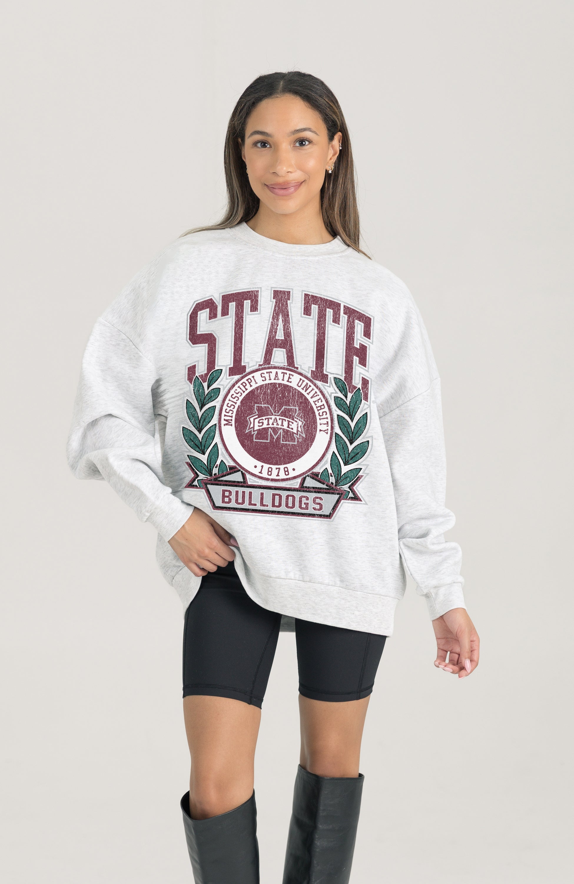 MISSISSIPPI STATE BULLDOGS HERITAGE PREMIUM FLEECE DROP SHOULDER CREWNECK PULLOVER