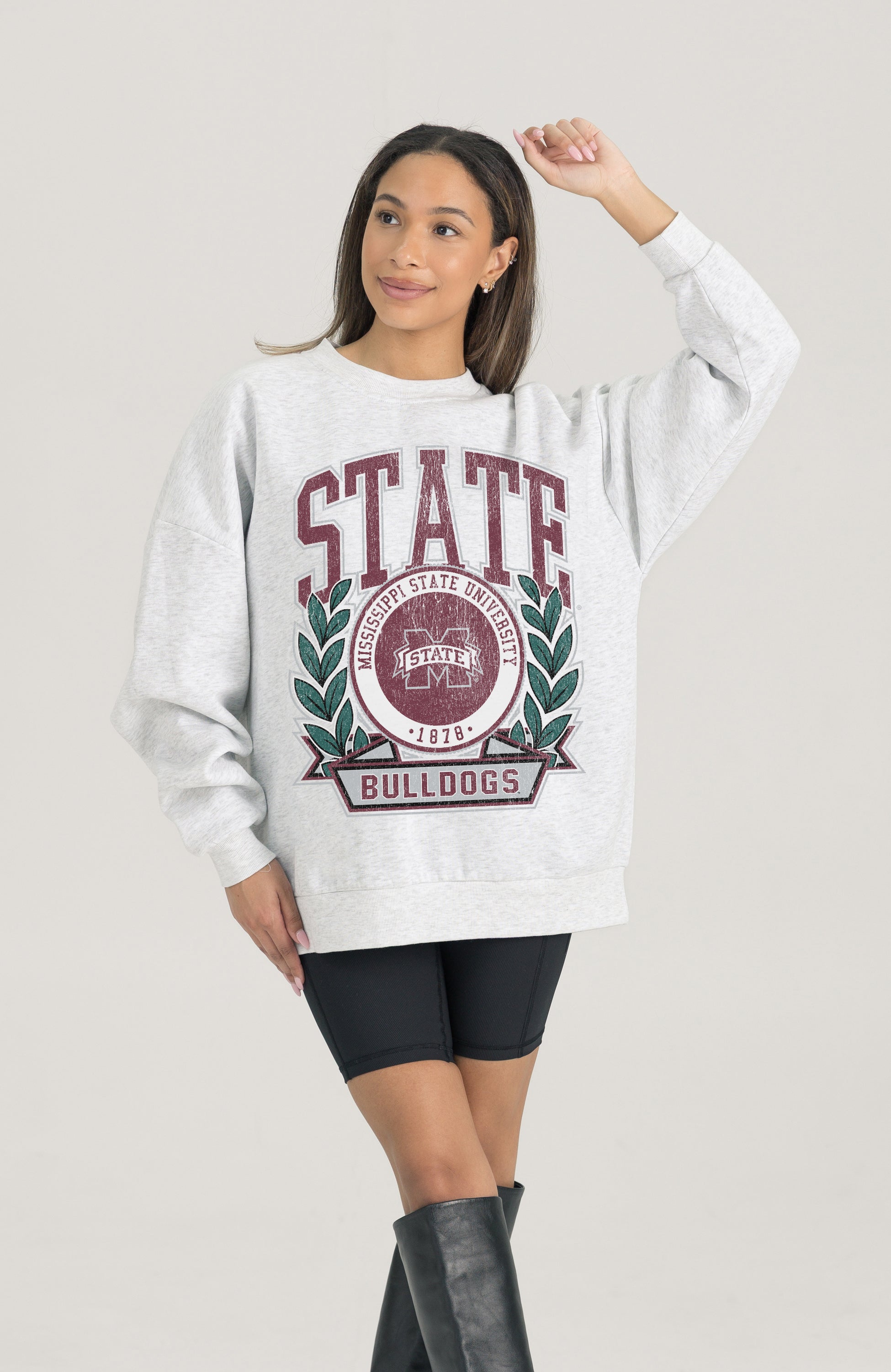 MISSISSIPPI STATE BULLDOGS HERITAGE PREMIUM FLEECE DROP SHOULDER CREWNECK PULLOVER