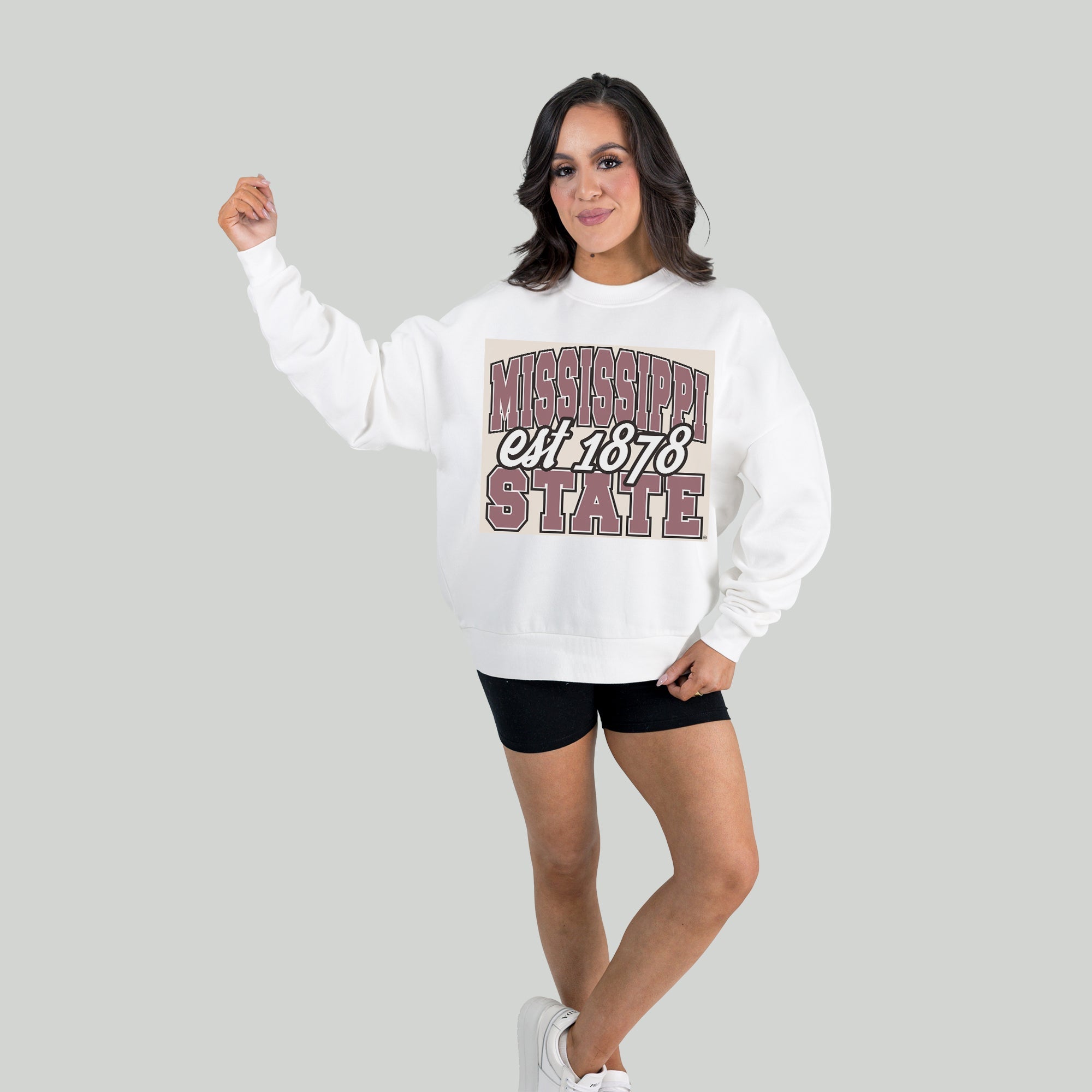 MISSISSIPPI STATE BULLDOGS FADED FORMATION PREMIUM FLEECE DROP SHOULDER CREWNECK PULLOVER