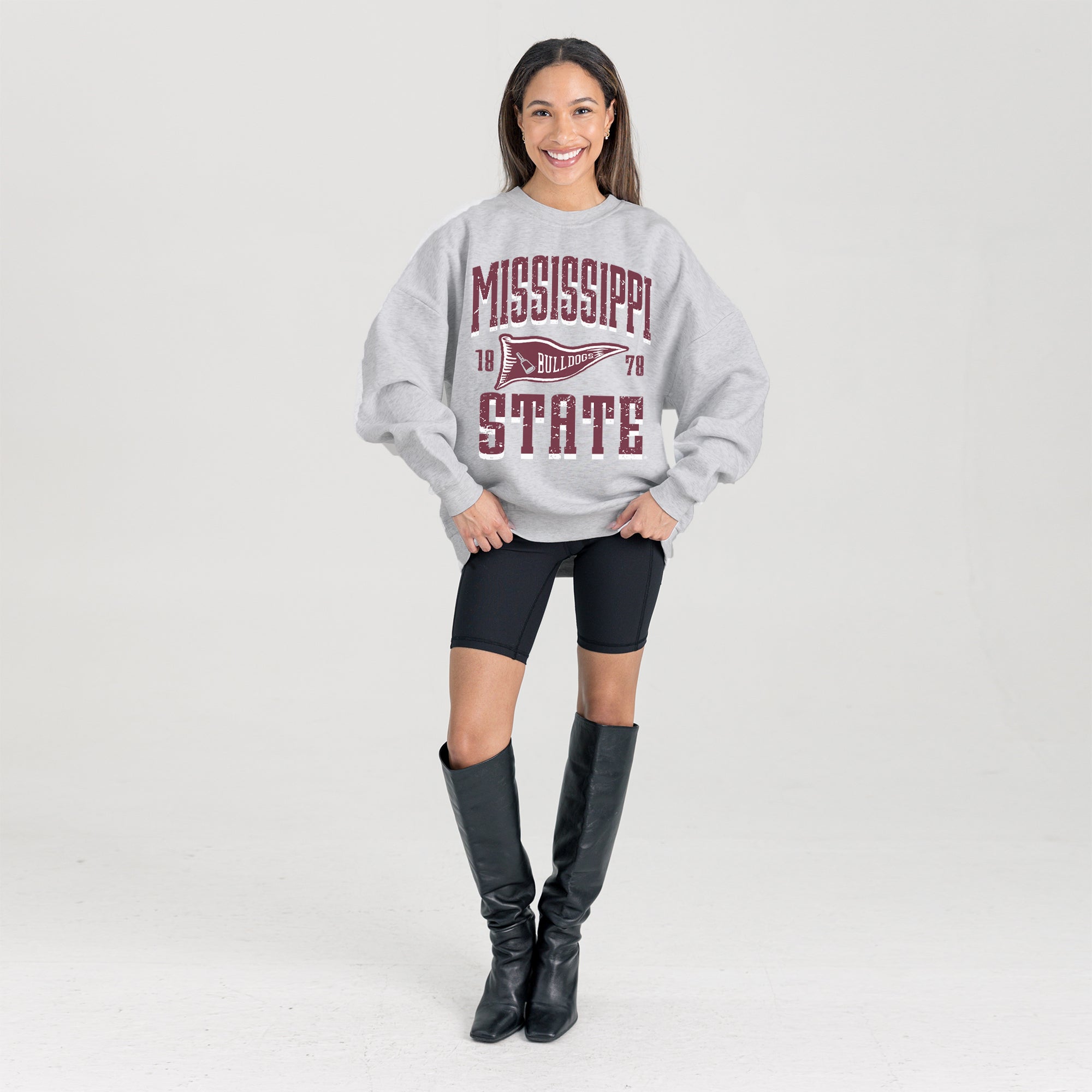 MISSISSIPPI STATE BULLDOGS PENNANT PRIDE PREMIUM FLEECE DROP SHOULDER CREWNECK PULLOVER