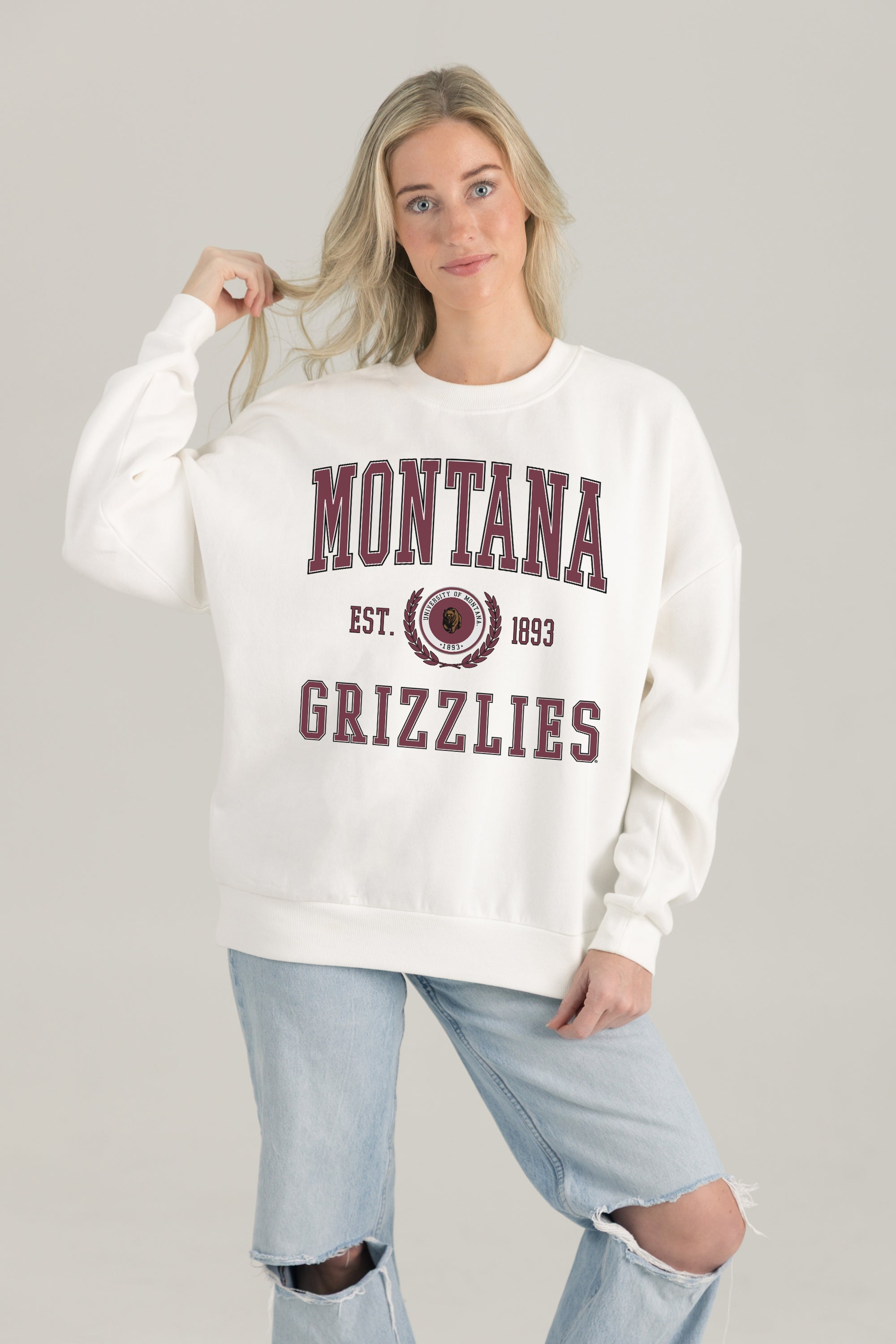 MONTANA GRIZZLIES TIMELESS TRIUMPH PREMIUM FLEECE DROP SHOULDER CREWNECK PULLOVER