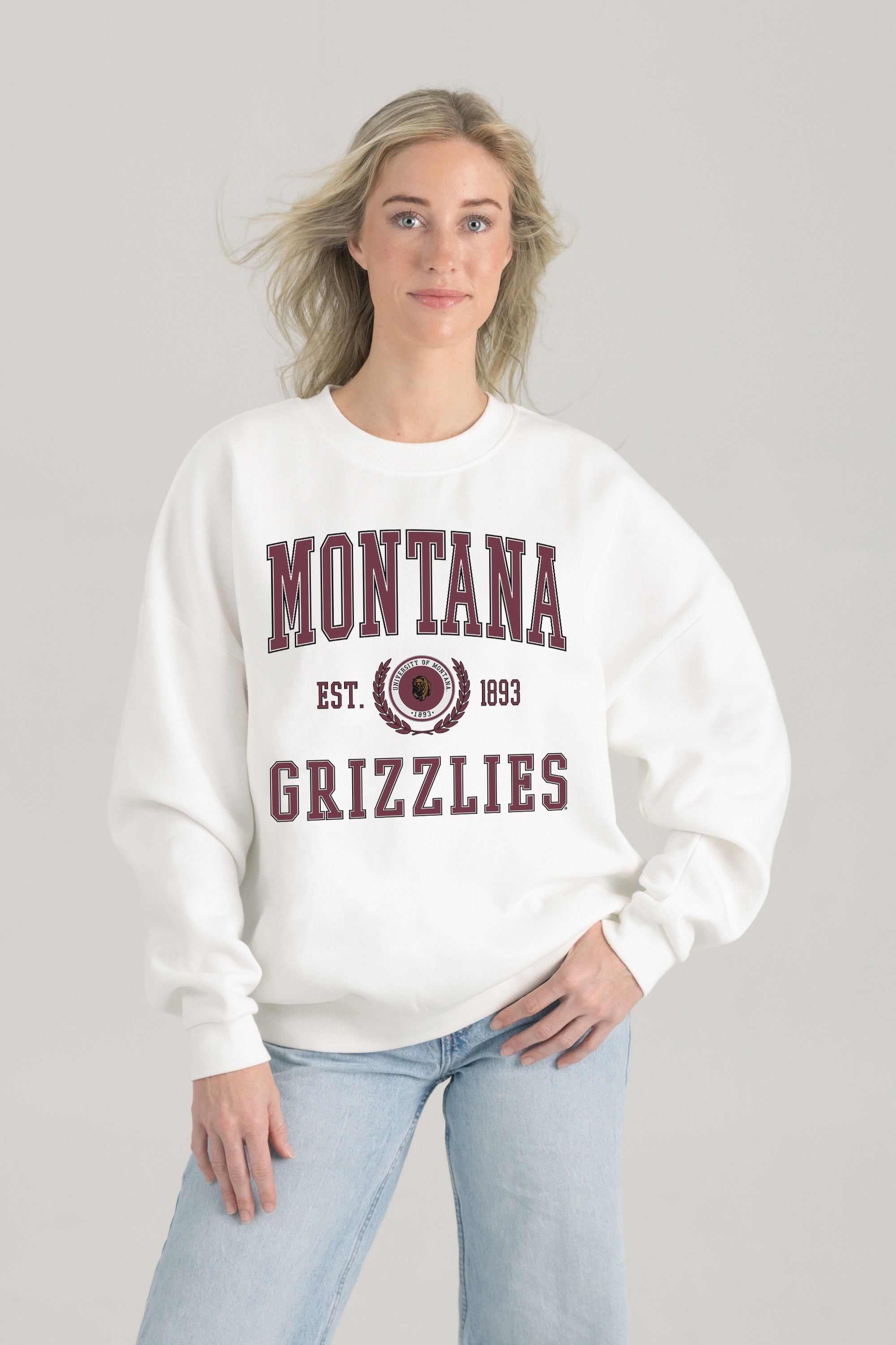 MONTANA GRIZZLIES TIMELESS TRIUMPH PREMIUM FLEECE DROP SHOULDER CREWNECK PULLOVER