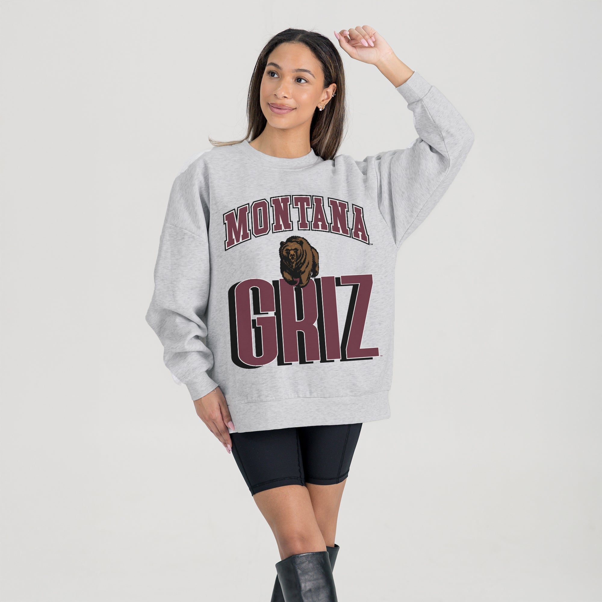 MONTANA GRIZZLIES FIERCE FOCUS PREMIUM FLEECE DROP SHOULDER CREWNECK PULLOVER