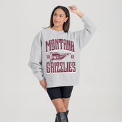 MONTANA GRIZZLIES PENNANT PRIDE PREMIUM FLEECE DROP SHOULDER CREWNECK PULLOVER