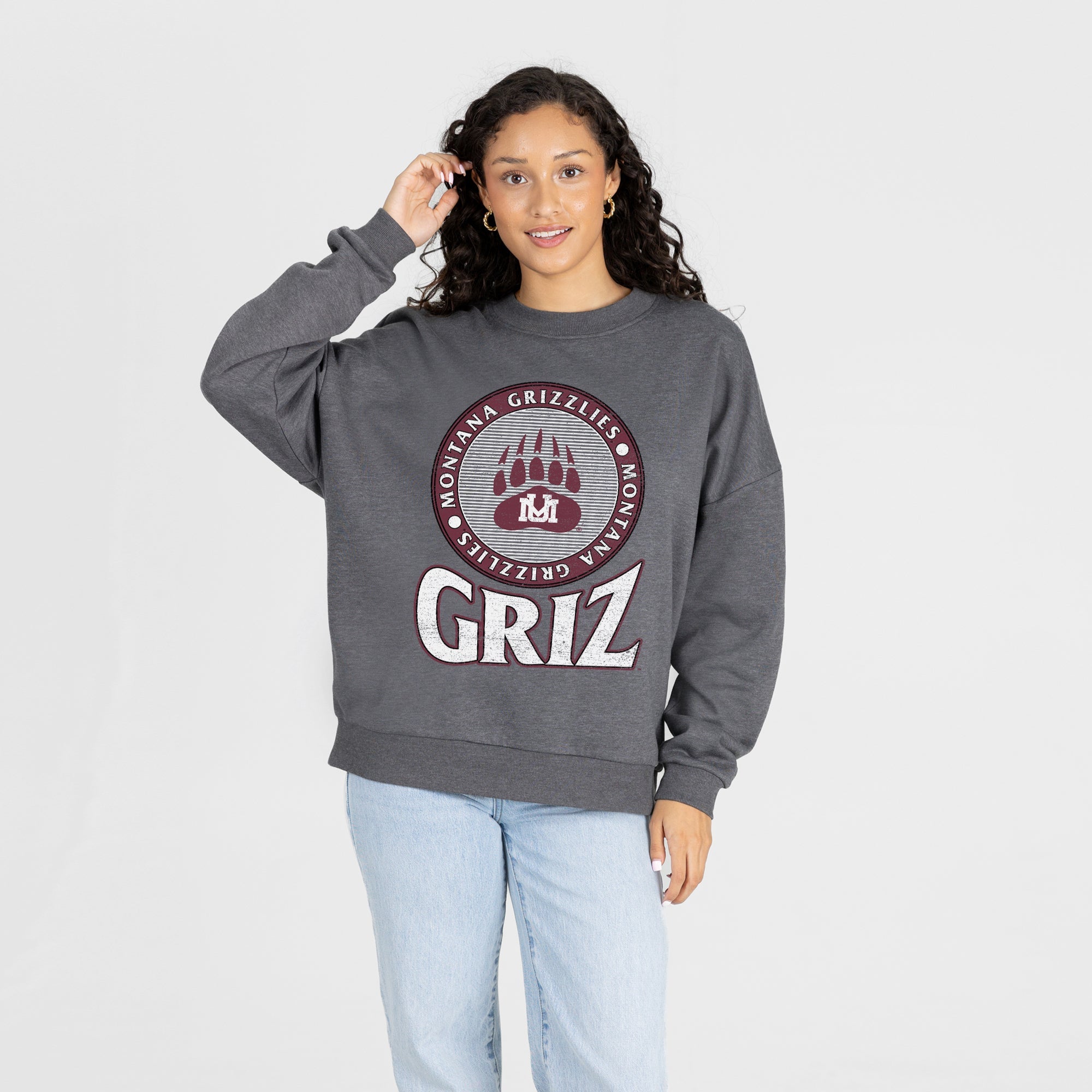 MONTANA GRIZZLIES SATURDAY SEAL PREMIUM FLEECE DROP SHOULDER CREWNECK PULLOVER