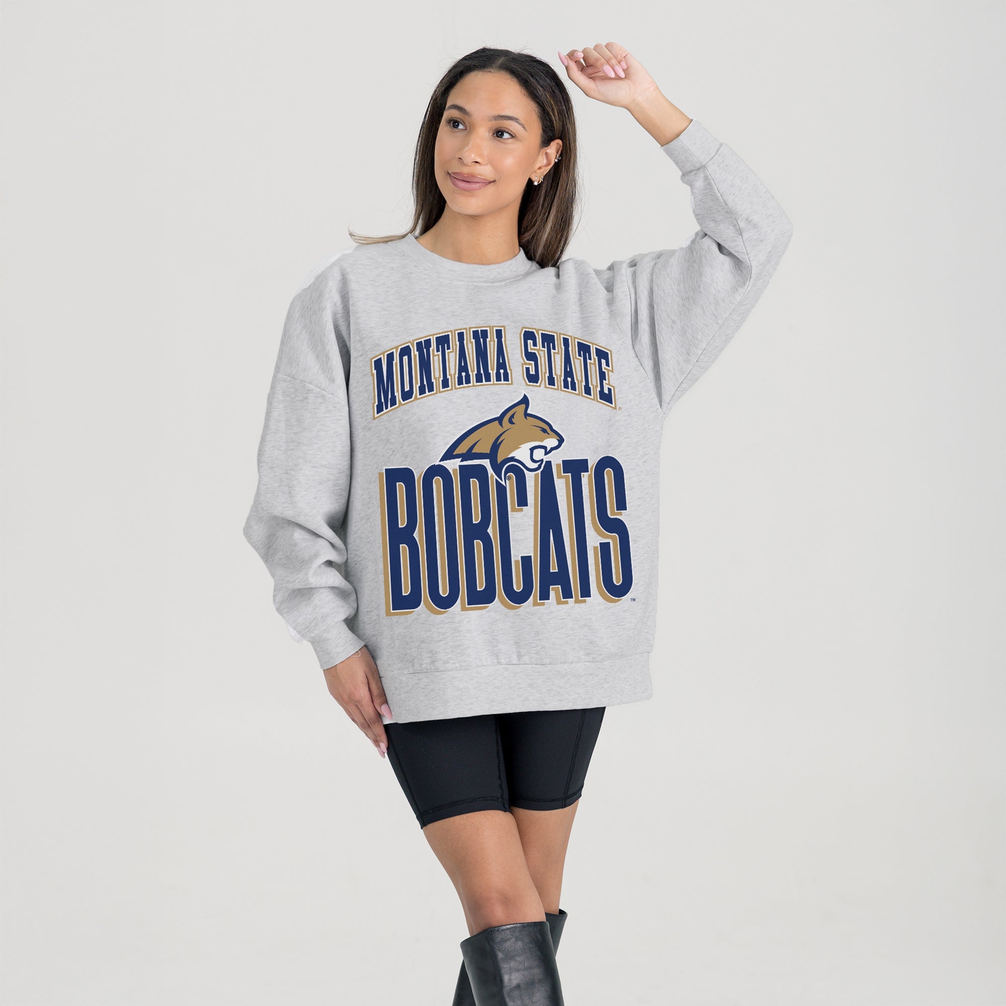 MONTANA STATE BOBCATS FIERCE FOCUS PREMIUM FLEECE DROP SHOULDER CREWNECK PULLOVER