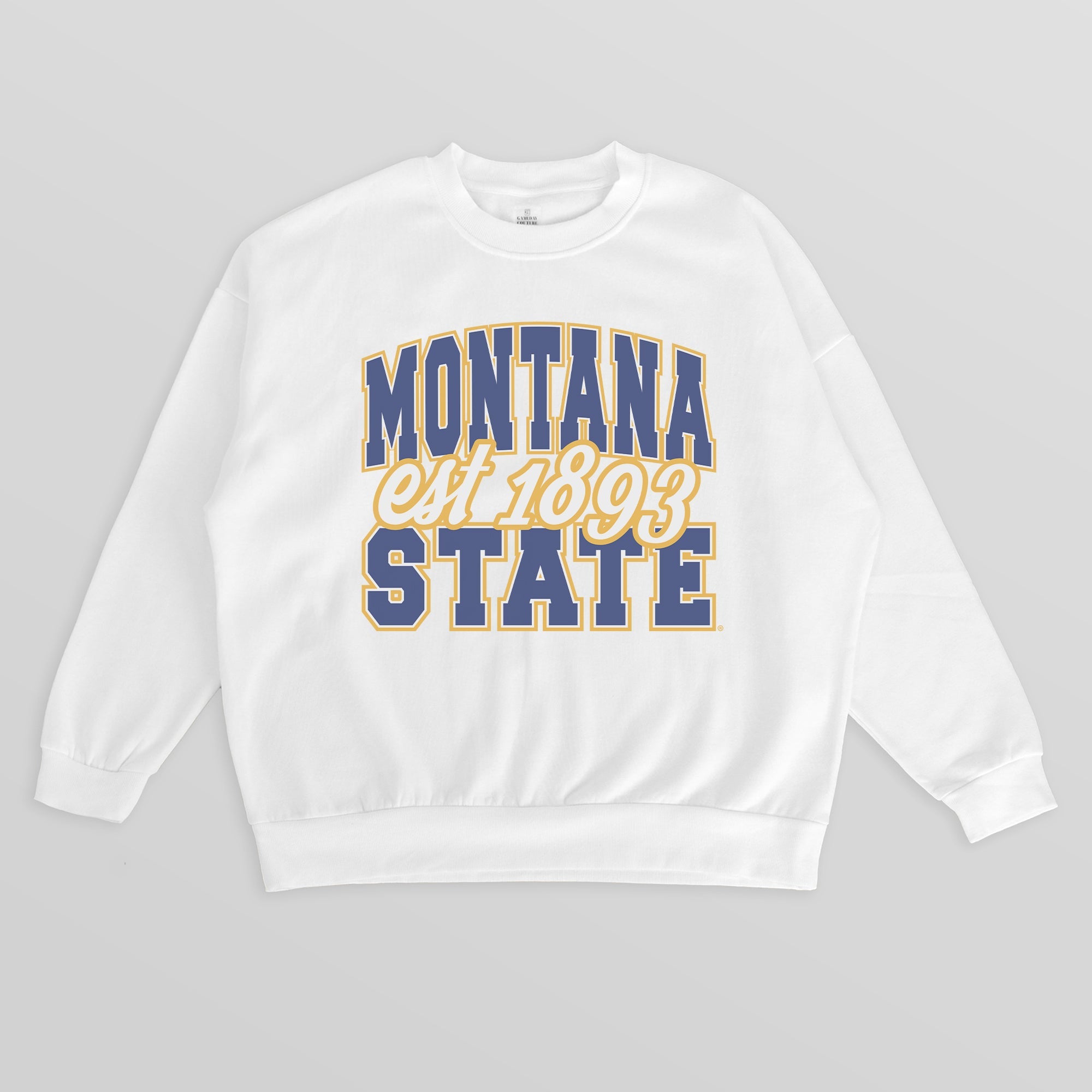 MONTANA STATE BOBCATS FADED FORMATION PREMIUM FLEECE DROP SHOULDER CREWNECK PULLOVER