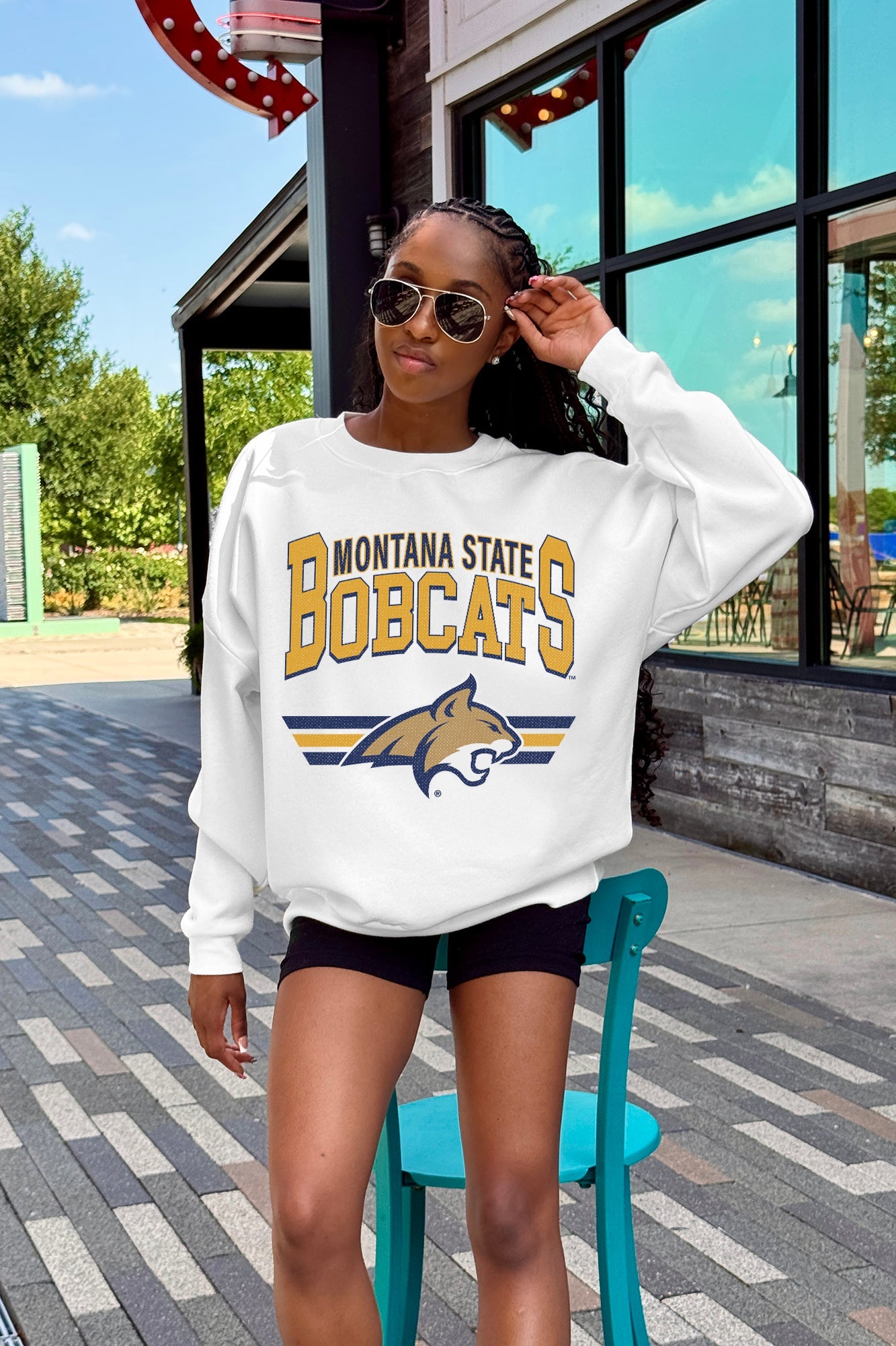 MONTANA STATE BOBCATS SWIFT STRIKE PREMIUM FLEECE DROP SHOULDER CREWNECK PULLOVER