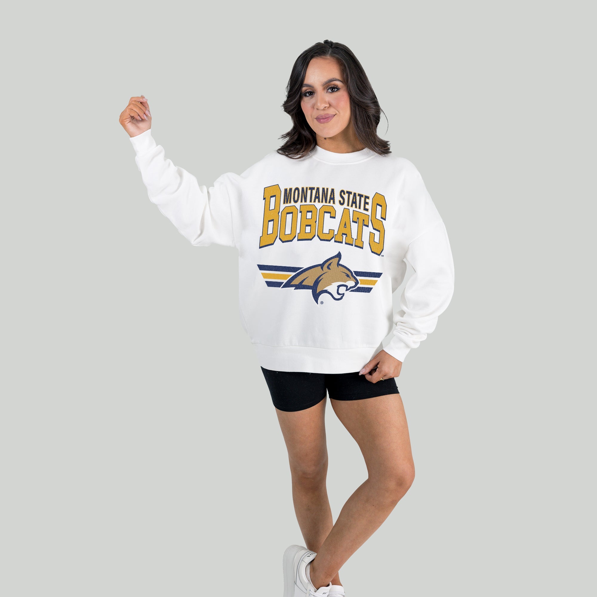 MONTANA STATE BOBCATS SWIFT STRIKE PREMIUM FLEECE DROP SHOULDER CREWNECK PULLOVER