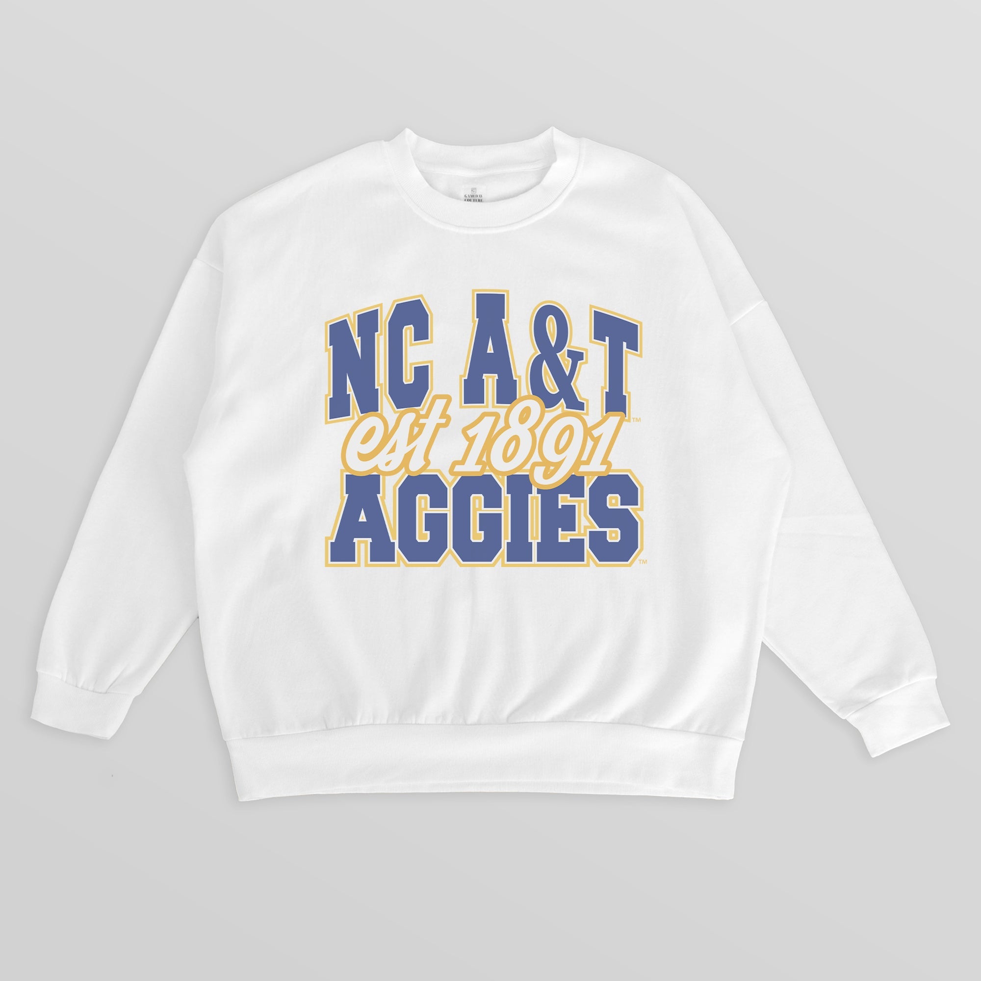 NORTH CAROLINA A&T STATE AGGIES FADED FORMATION PREMIUM FLEECE DROP SHOULDER CREWNECK PULLOVER