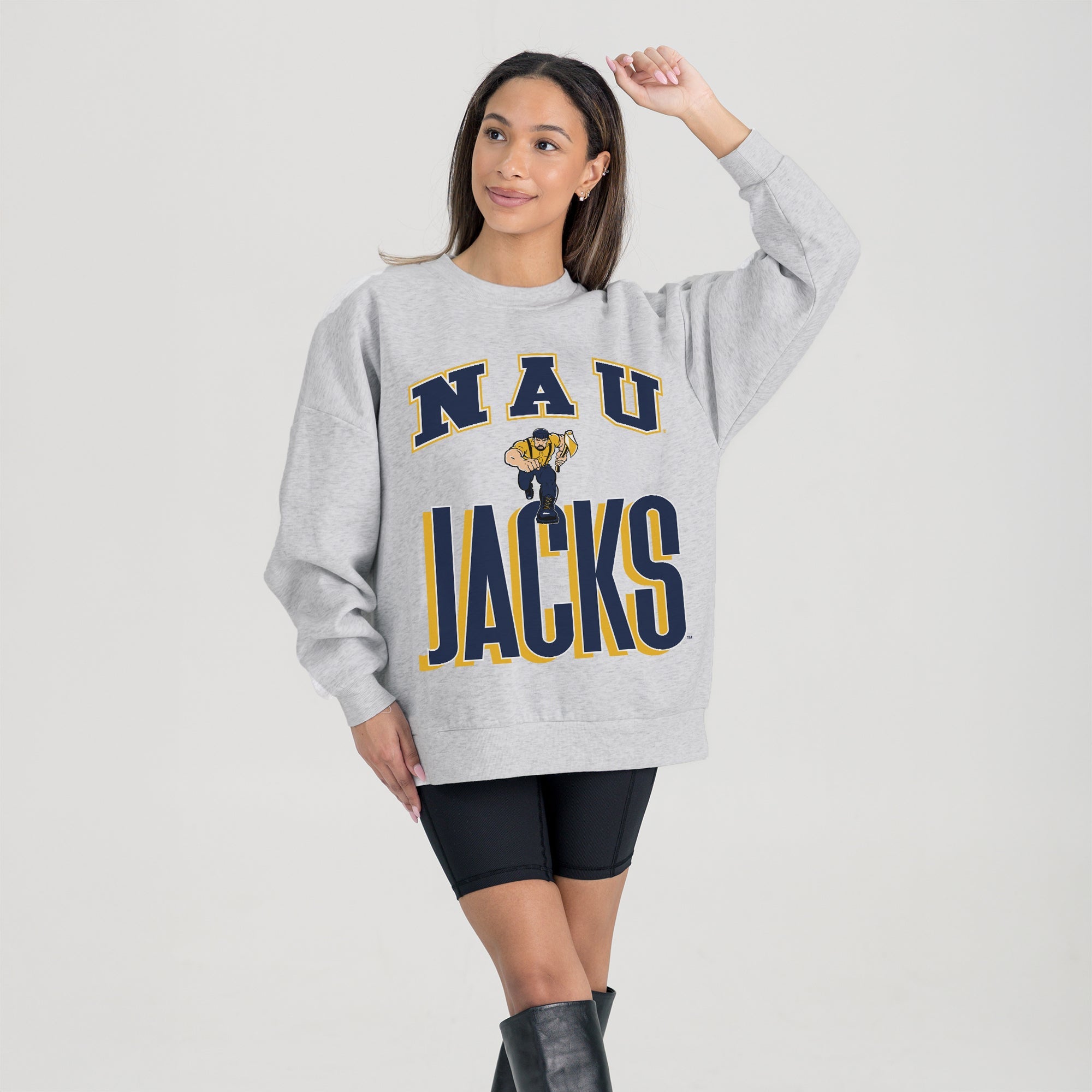 NORTHERN ARIZONA LUMBERJACKS FIERCE FOCUS PREMIUM FLEECE DROP SHOULDER CREWNECK PULLOVER