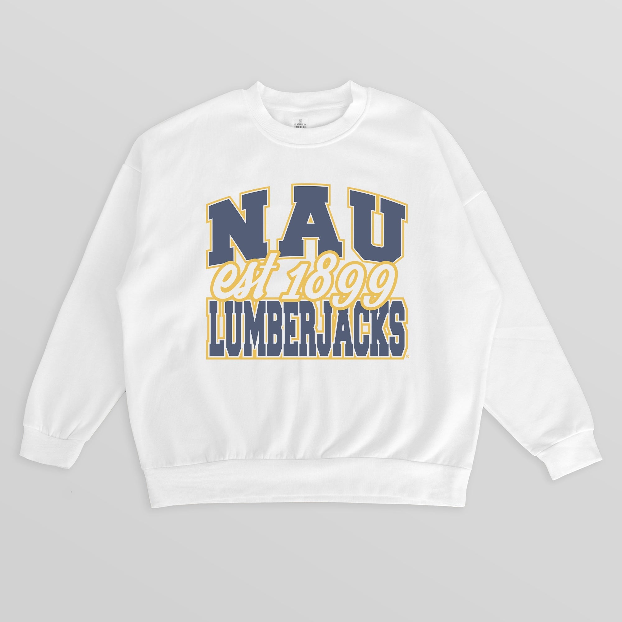 NORTHERN ARIZONA LUMBERJACKS FADED FORMATION PREMIUM FLEECE DROP SHOULDER CREWNECK PULLOVER