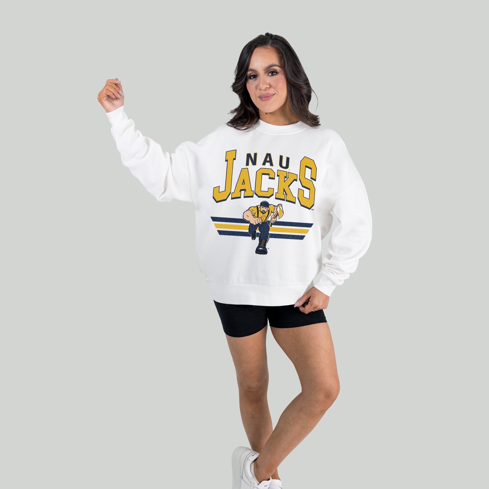 NORTHERN ARIZONA LUMBERJACKS SWIFT STRIKE PREMIUM FLEECE DROP SHOULDER CREWNECK PULLOVER